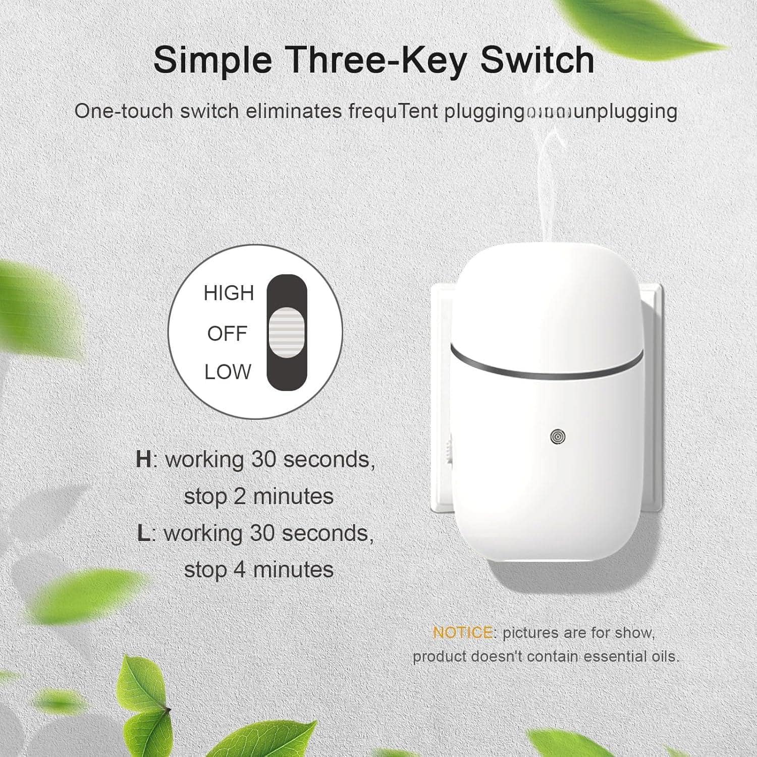 Live At Space - Waterless Wall Plug Oil Diffuser 500ft² Silent Nano-Mist Timer Nightlight - White