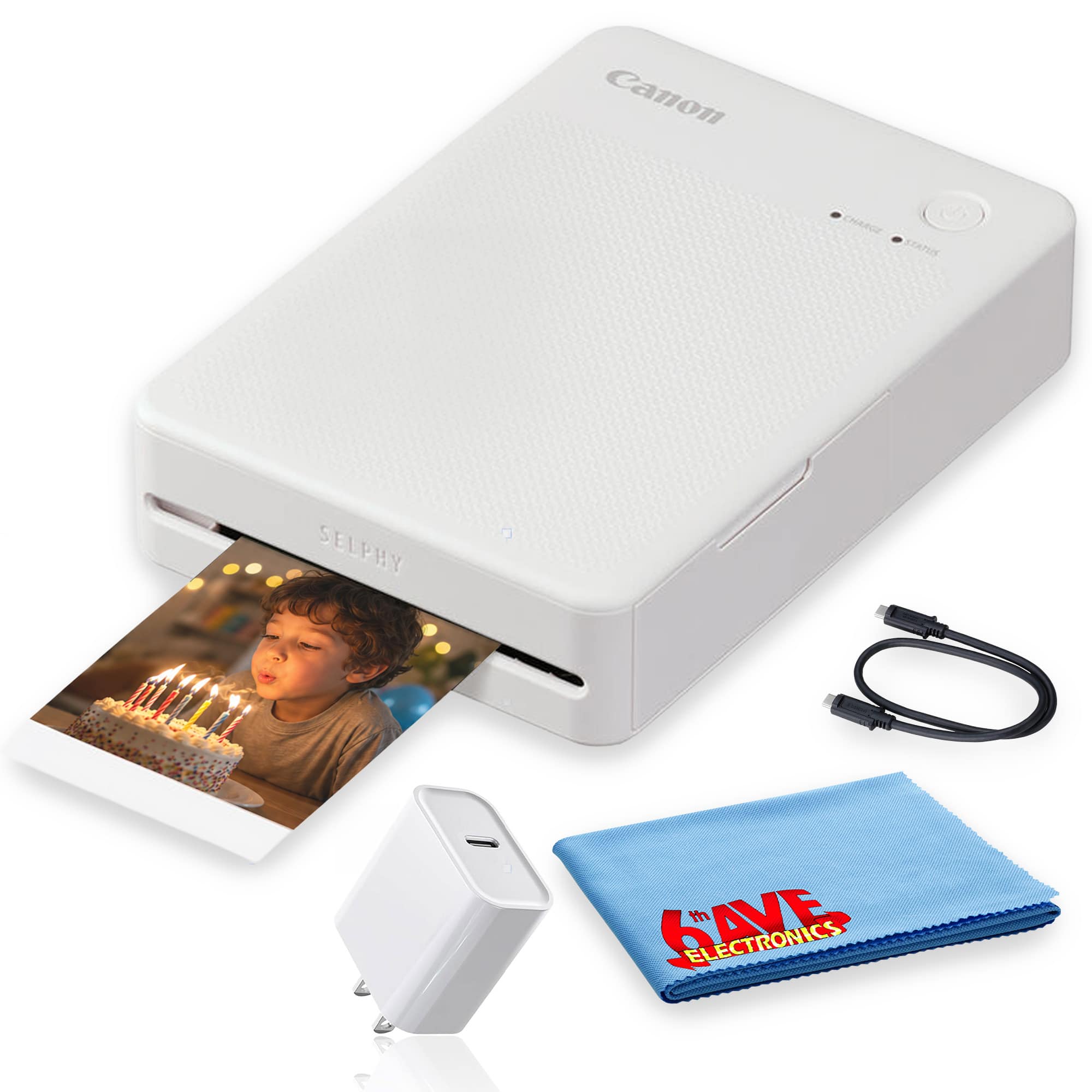 Canon - SELPHY QX20 Wireless Photo Printer White + USB-C Adapter + Micro Fiber Cloth