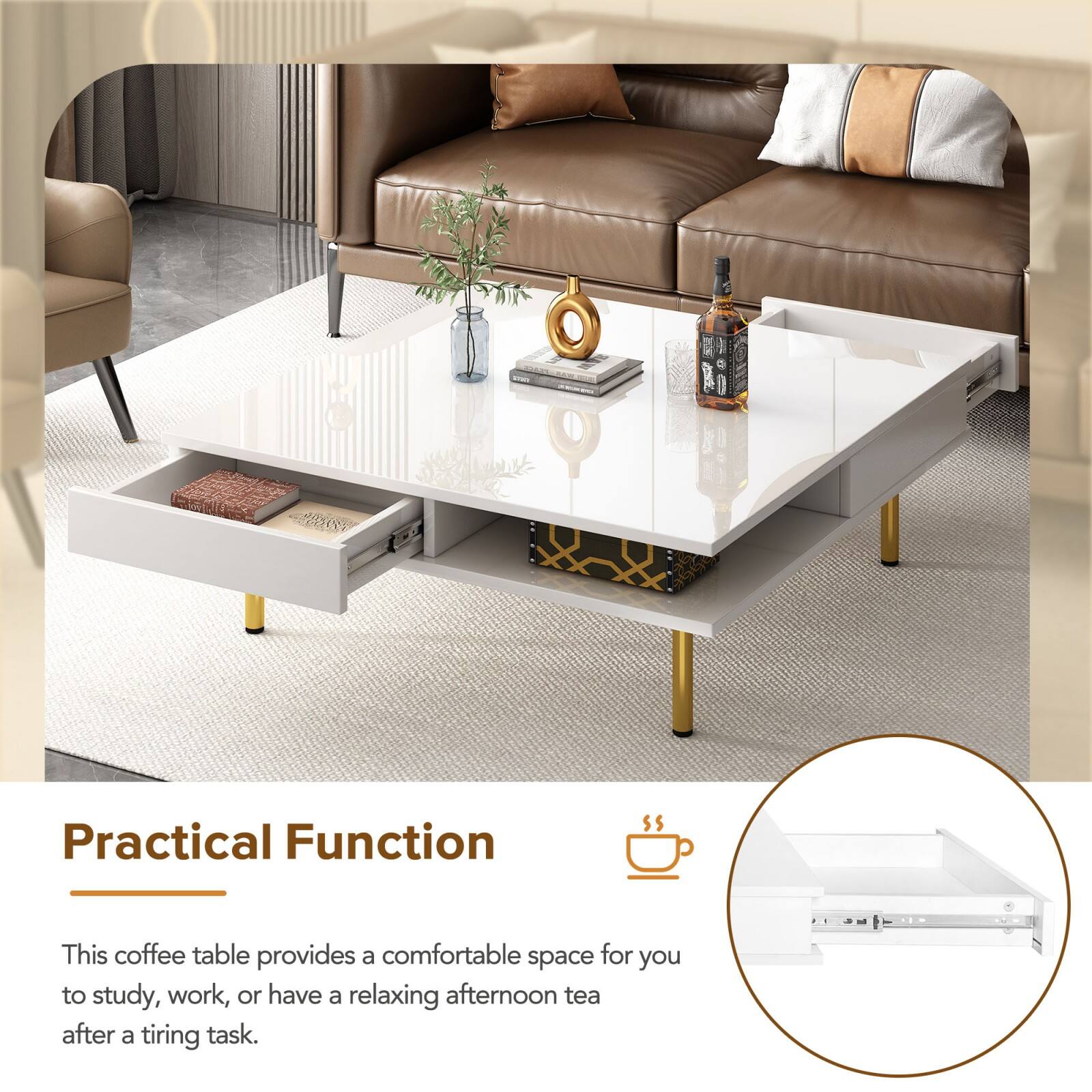 Practical Function

This coffee table provides a comfortable space for you to study, work, or have a relaxing afternoon tea after a tiring task.