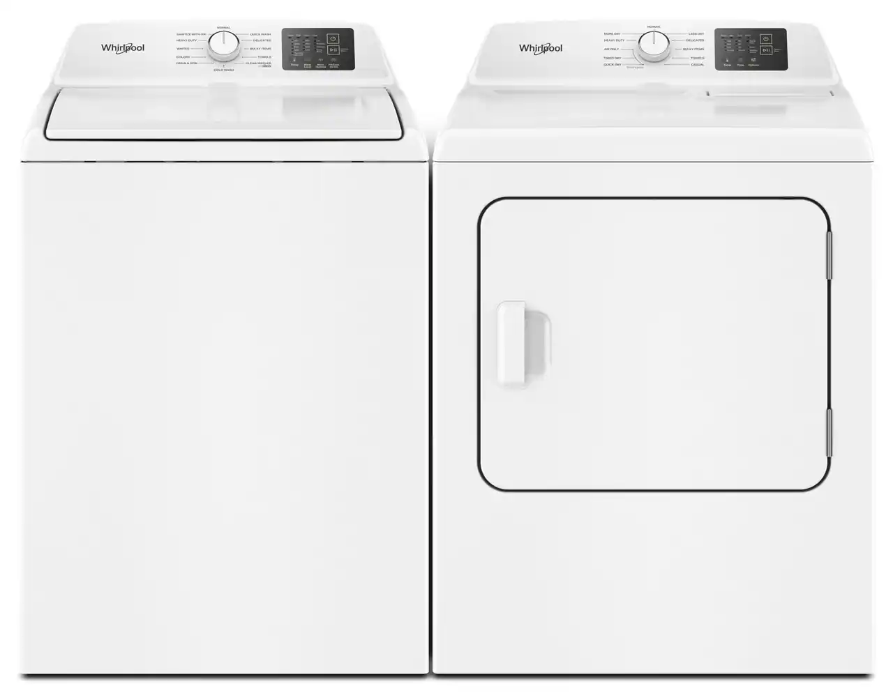 Whirlpool

NORMAL
HEAVY DUTY
DELICATES
BULKY ITEMS
TOWELS
COLD WASH
COLORS
COLD WASH
TOWELS
COLD WASH

Whirlpool

NORMAL
HEAVY DUTY
DELICATES
BULKY ITEMS
TOWELS
COLD WASH
COLORS
COLD WASH
TOWELS
COLD WASH