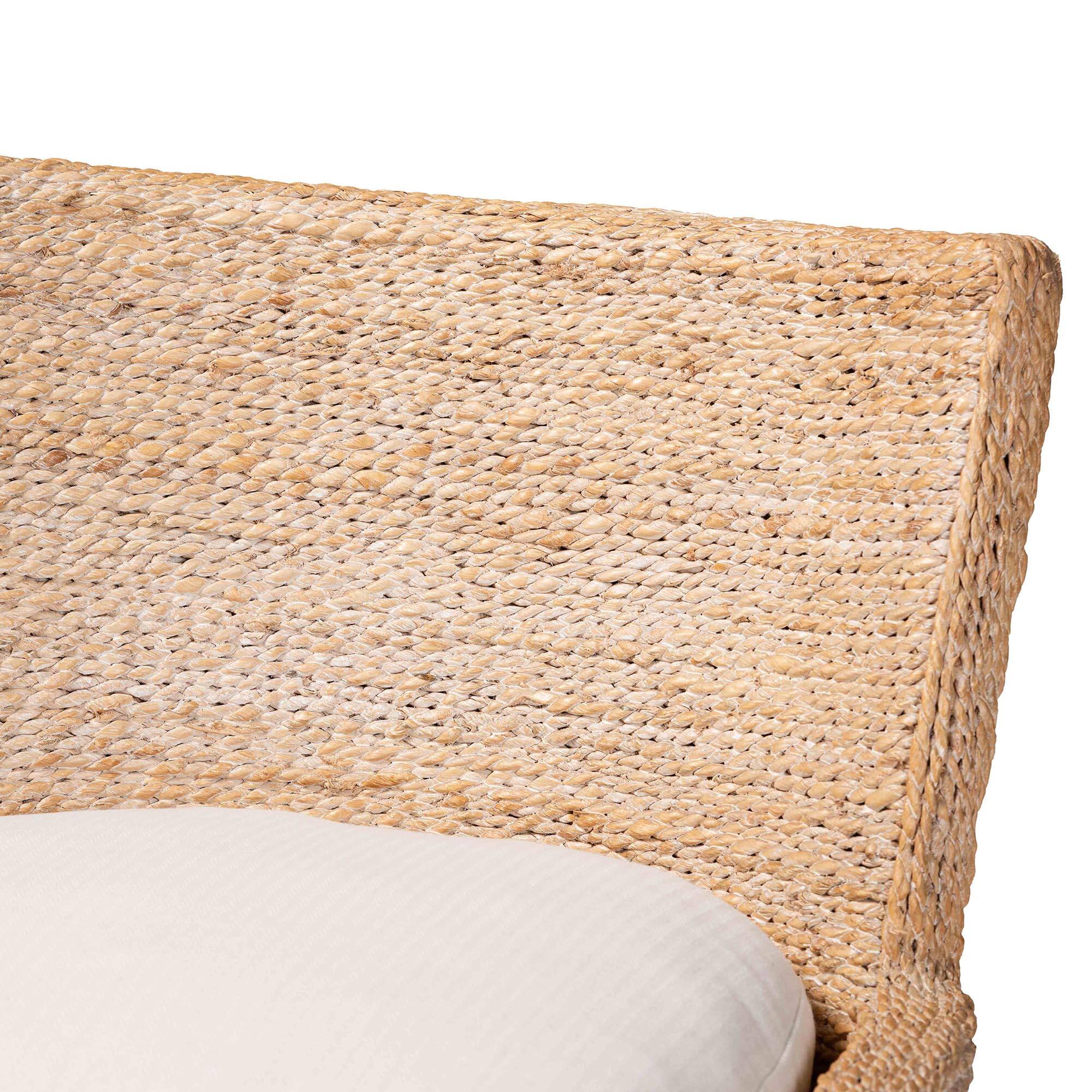 Alt View 1. bali & pari - Ridley Seagrass Counter Stool with Mahogany Wood Frame - Seating with Woven Square Back and Cushioned Seat - White Wash.