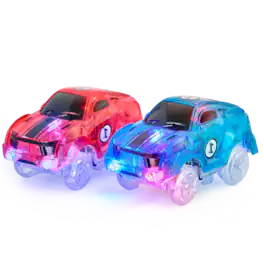 JitteryGit - Light-Up Racer Cars – 2-Pack Replacement Vehicles for Glow Flex Tracks (Red & Turquoise) - Red, Turquoise