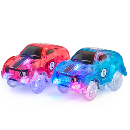 Front. JitteryGit - JitteryGit Light-Up Racer Cars – 2-Pack Replacement Vehicles for Glow Flex Tracks (Red & Turquoise) - Red, Turquoise.