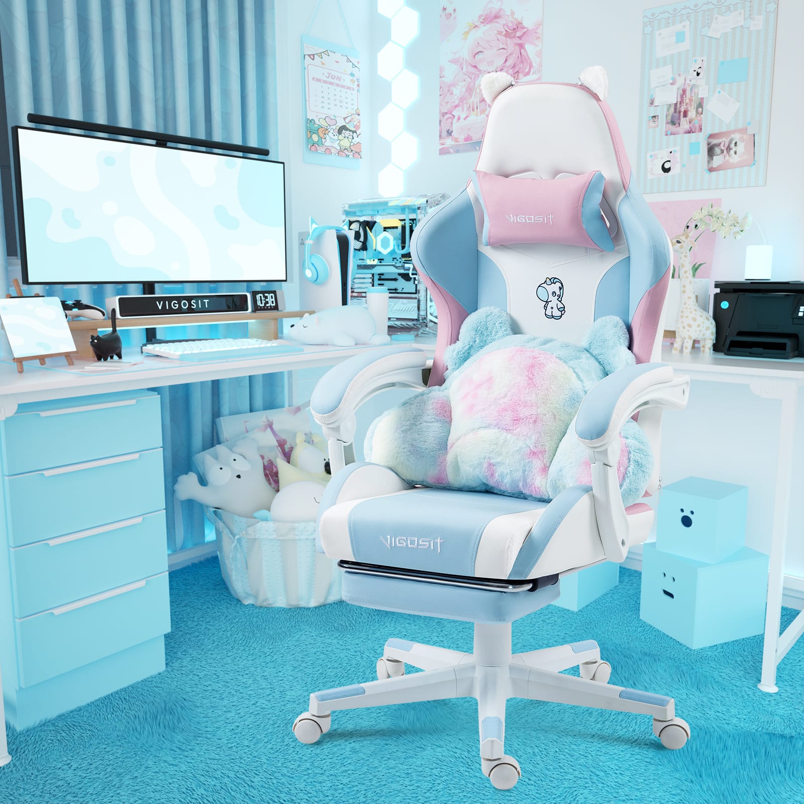PexFix Kawaii Gaming Chair for Girls, Reclining PC Chair with Cute