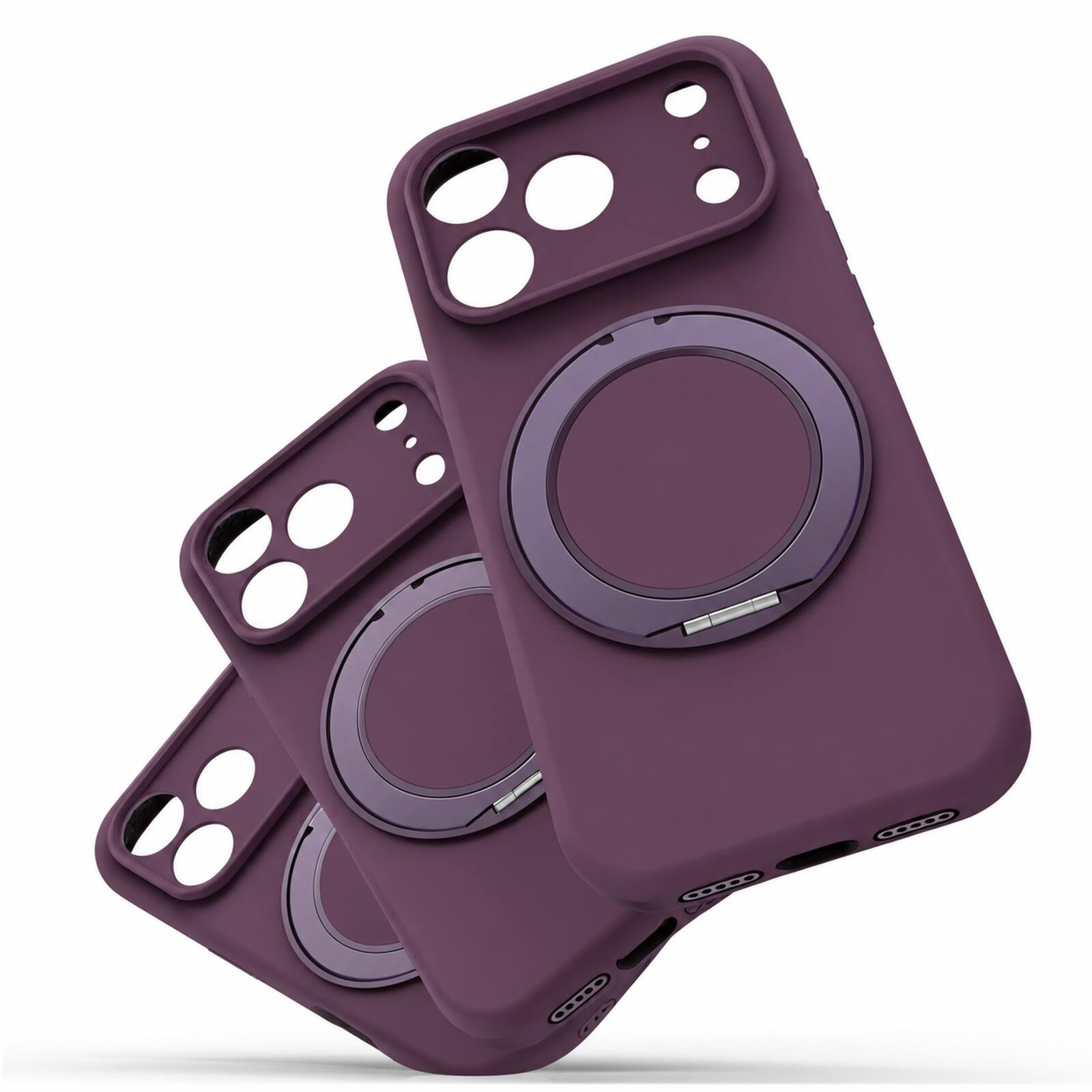 Alt View 1. Dteck - For iPhone 18 Pro Max Liquid Silicone Magnetic Case Dual-layer 360° Ring Kickstand Soft Microfiber Lining Cover - Cherryred.