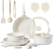 Front. Winado - 19 Pcs Nonstick Pots and Pans Set, Cast Aluminum Cookware with Detachable Handle & Saucepan & Frying Pan for Apartments - White.