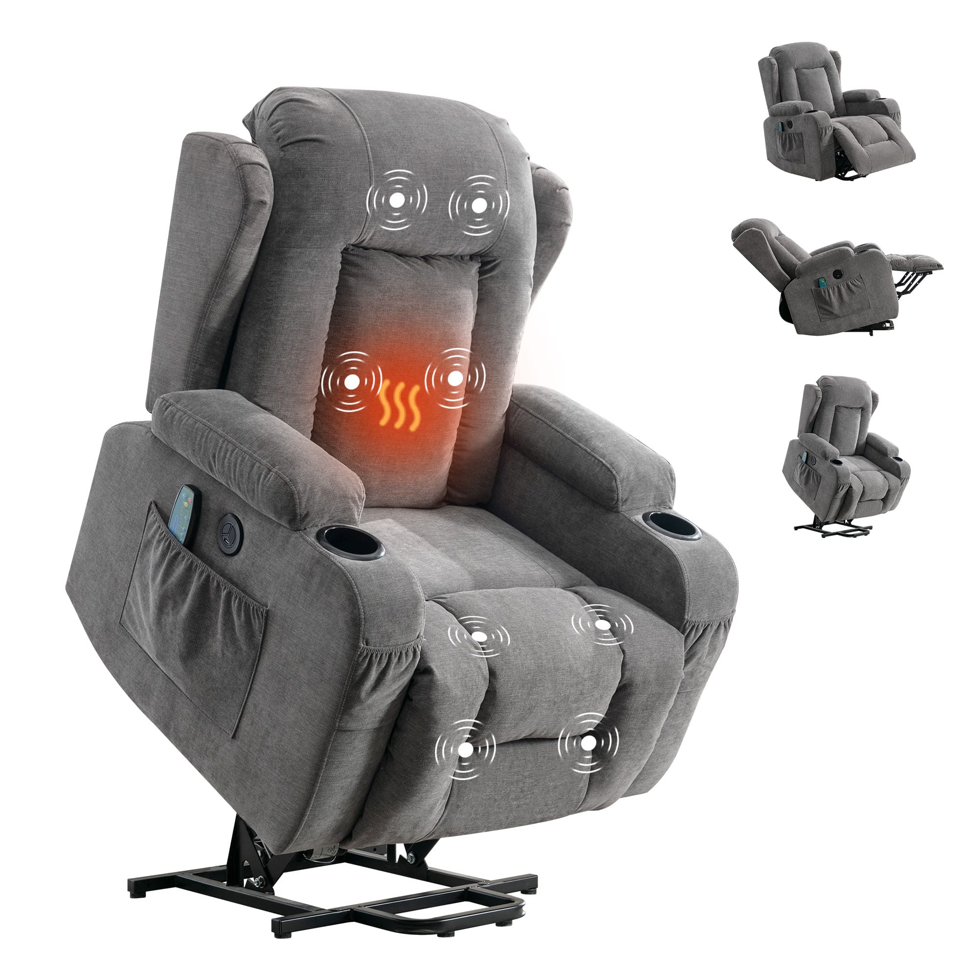 Boyel Living - Power Lift Recliner Chair Recliners with Heat and Massage Recliner Chair - Gray
