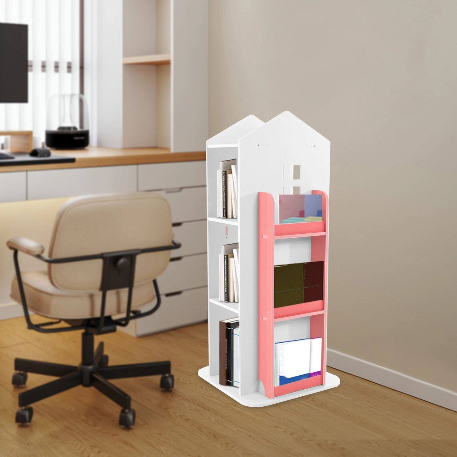 Alt View 7. Home Collection - 4-Tier Rotating Bookcase Rack – 360°Display Organizer - Pink.