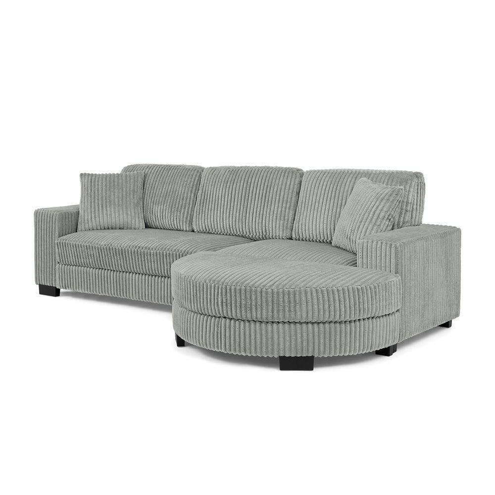 Back. Kadyn - Convertible Sectional with Movable Ottoman, L-Shaped Sleeper Sofa in Tufted Corduroy Fabric, Gray - Gray.