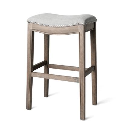 Front. Maven Lane - 31" Adrien Saddle Bar Stool In Reclaimed Oak Finish With Fabric Upholstery - Reclaimed Oak.