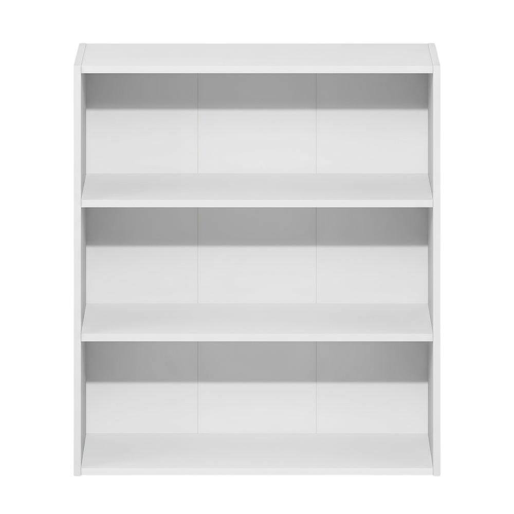 Back. FurniFact - Engineered Wood Bookcase with Open Shelves for Home Office and Living Room - White.
