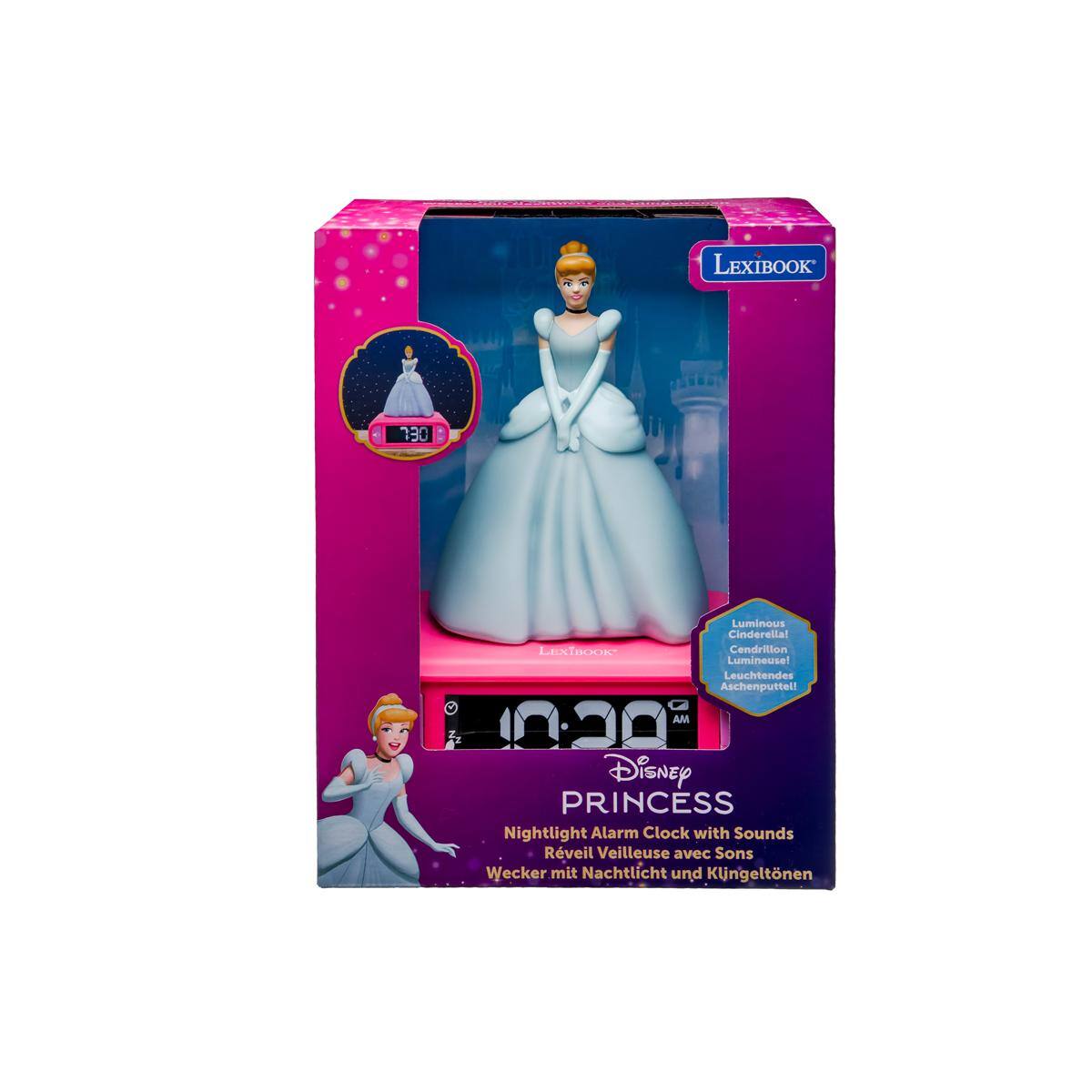 LEXIBOOK 130 LEXTROOK Luminous Cinderella! Cendrillon Lumineuse! Leuchtender Aschenputtel! AM Disney PRINCESS Nightlight Alarm Clock with Sounds Rveil Veilleuse avec Sons Wecker mit Nachtlicht und Klingeltonen