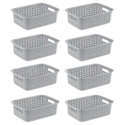 Front. Sterilite - Sterilite 11" Small Weave Open Bin Organize Wicker Storage Basket, Grey, 8 Pack - Cement.