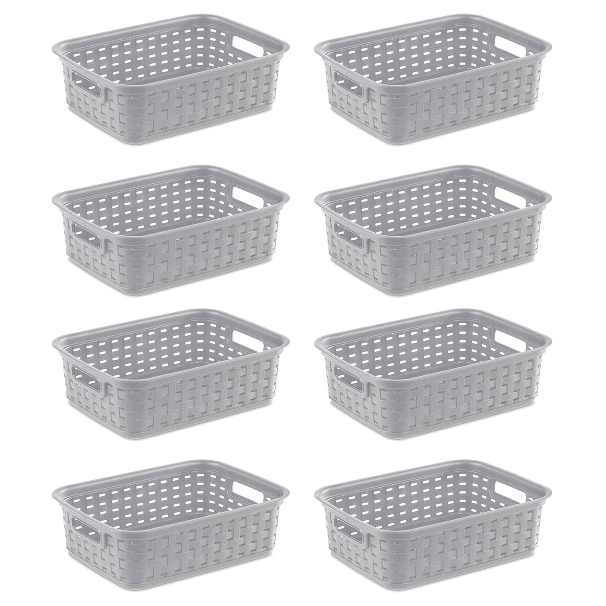 Front. Sterilite - Sterilite 11" Small Weave Open Bin Organize Wicker Storage Basket, Grey, 8 Pack - Cement.