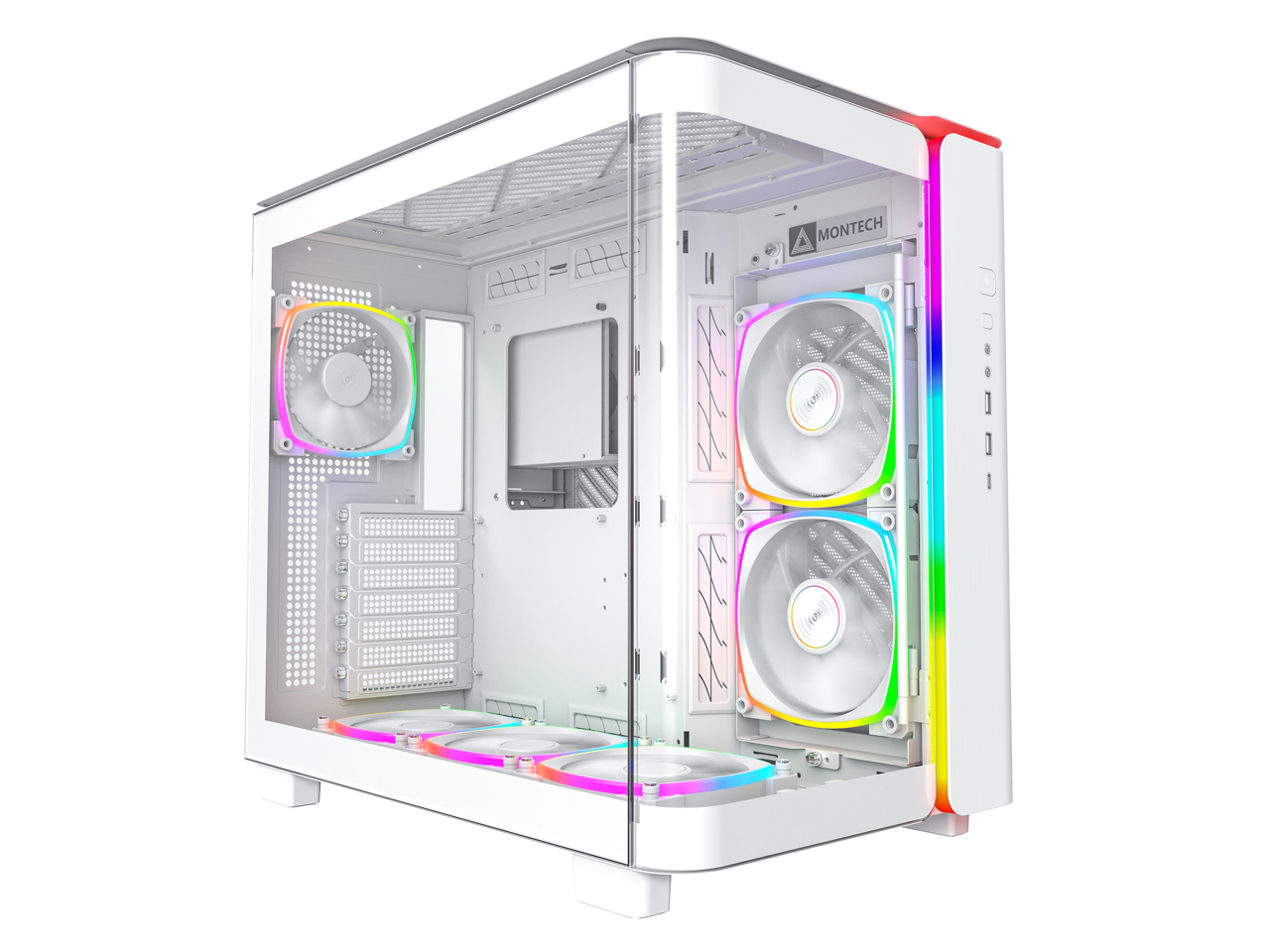 Montech - KING 95 PRO ATX Mid-Tower, Dual-Chamber, High-Airflow, Tempered Glass, 6 ARGB Fans, White - White