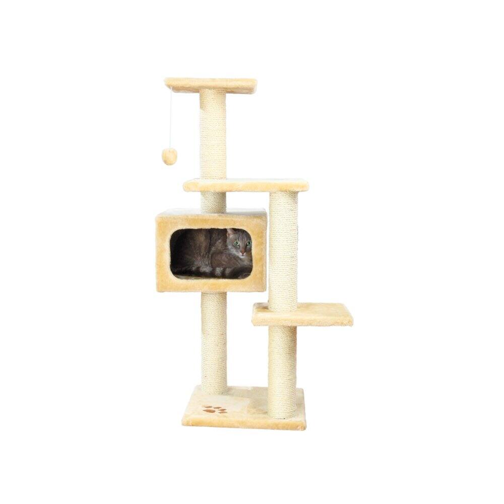 Left. TRIXIE - Palamos Plush & Sisal 4-Level Cat Tree with Scratching Posts & Condo - Beige.