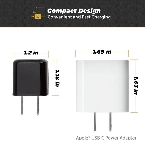 Compact Design  
Convenient and Fast Charging  

1.2 in  
1.18 in  

1.69 in  
1.63 in  

Apple® USB-C Power Adapter
