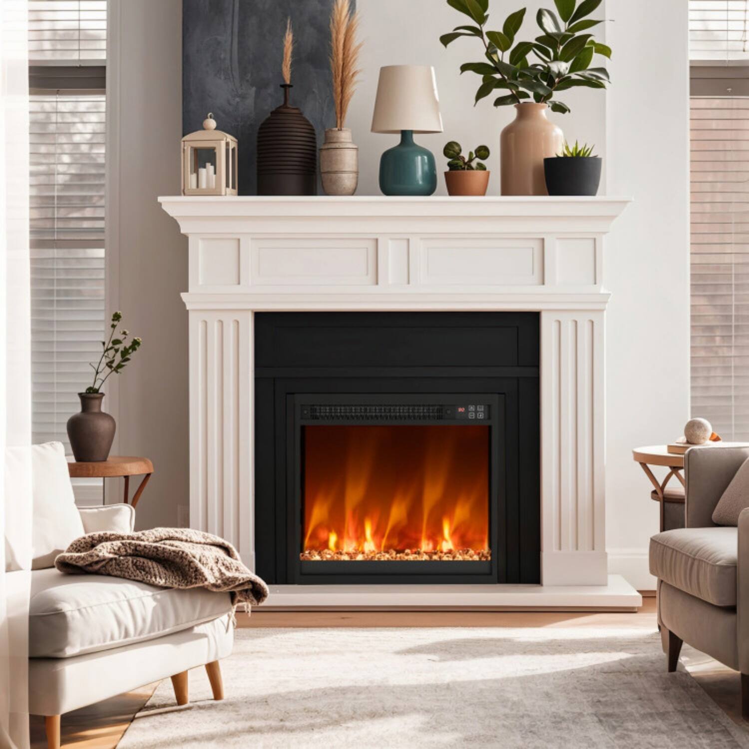 Angle. LUCKY ONE - 18 Inch Recessed Electric Fireplace Insert with Remote & 8 Flame Colors - Black.