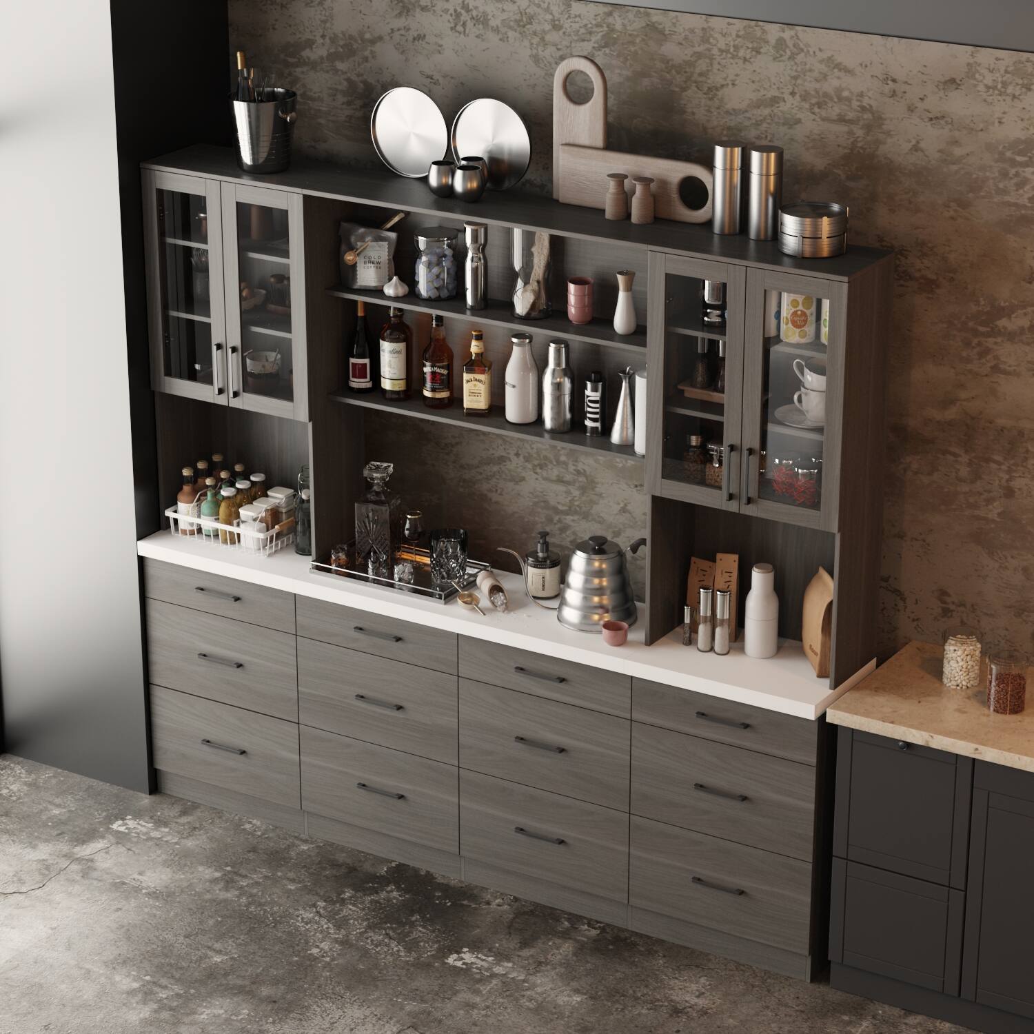 Alt View 1. Famapy - Famapy Modern Kitchen Cabinet Set: Stylish Storage for Sophisticated Spaces - Gray.