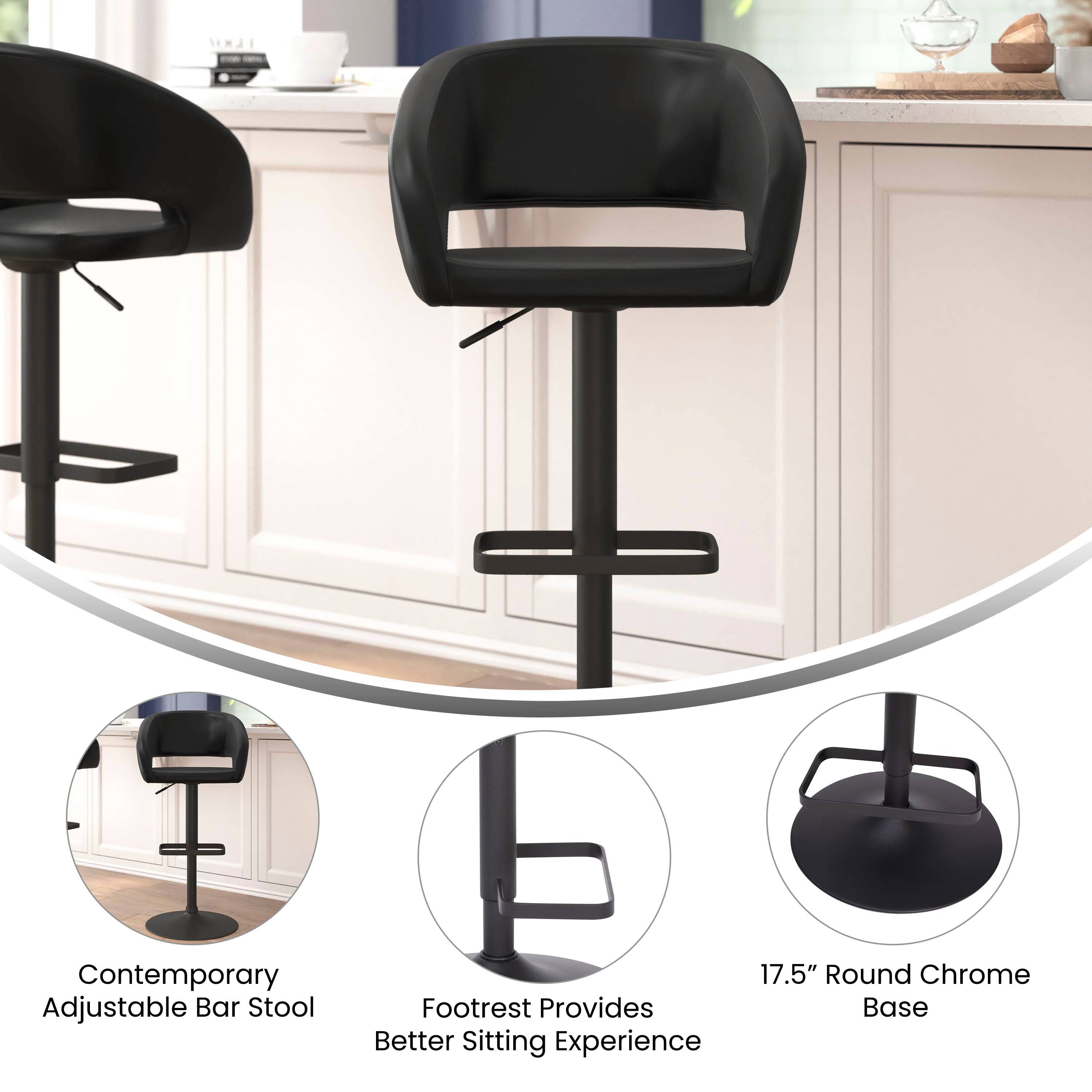 TLKH Contemporary Adjustable Bar Stool Footrest Provides Better Sitting Experience 17.5" Round Chrome Base

- Contemporary Adjustable Bar Stool
- Footrest Provides Better Sitting Experience
- 17.5" Round Chrome Base