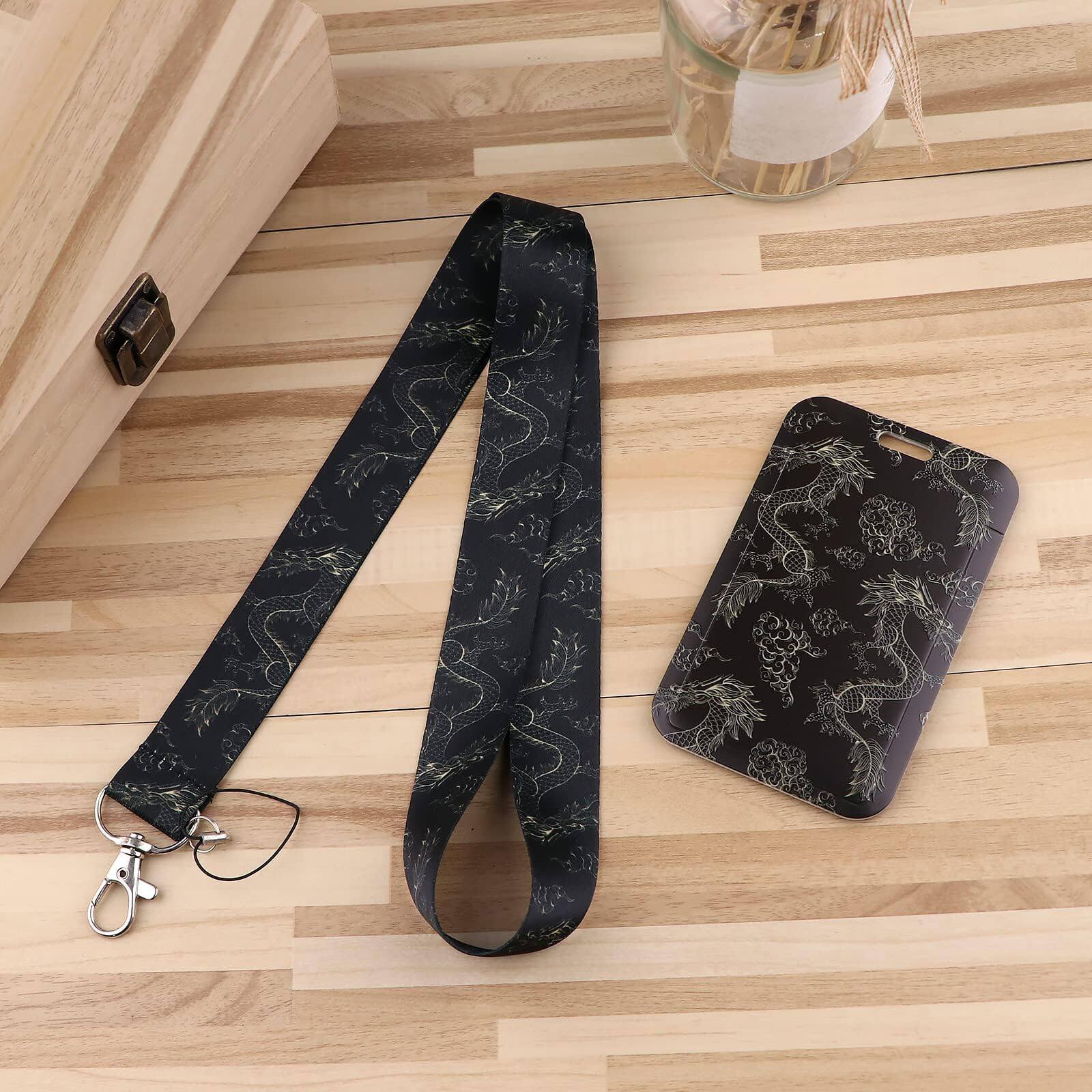 Back. Stylel Star - Cool Badge Holder Lanyard Keychain for Men Women Teens ID Keys Black Lanyard(Chinese Dragon).