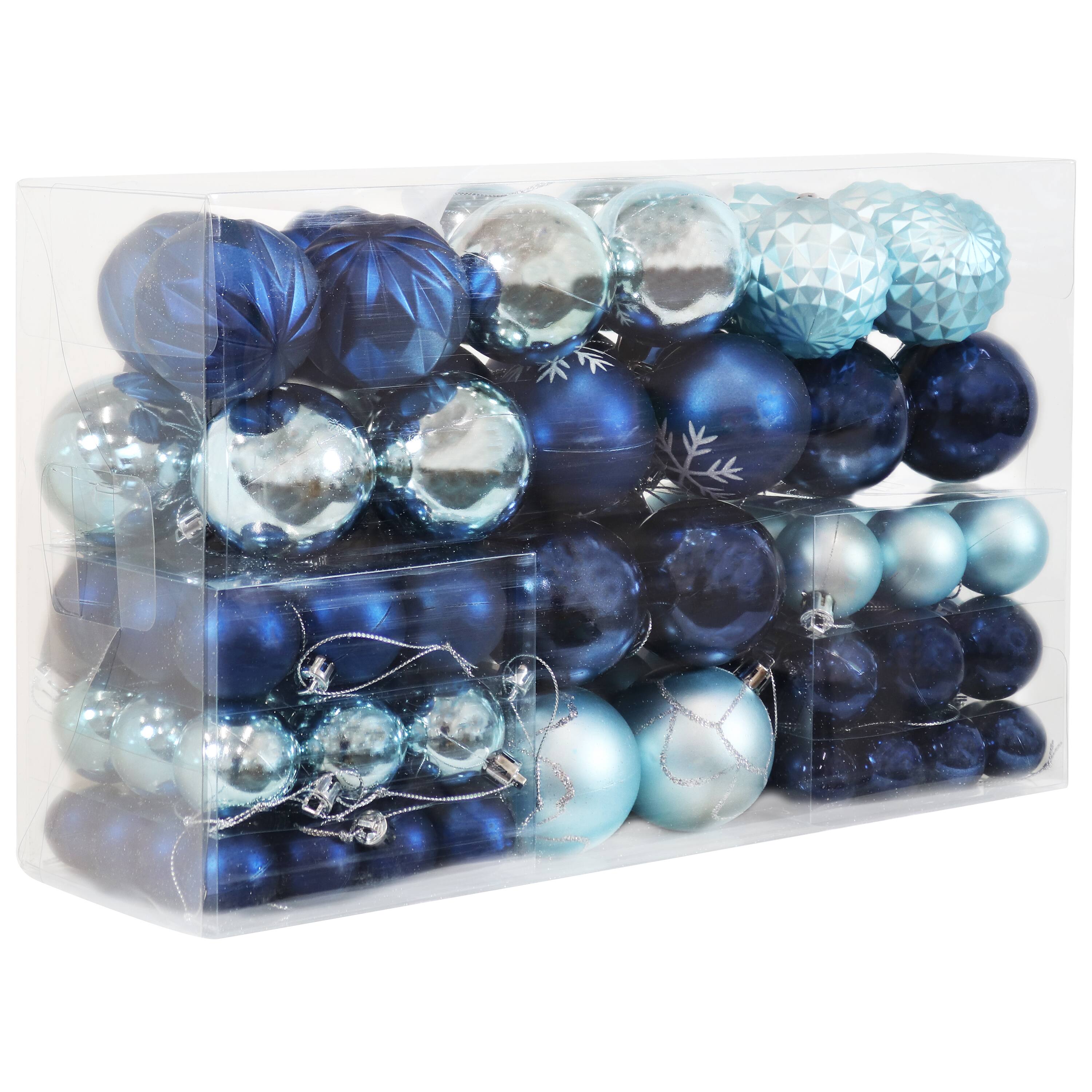 Front. Sunnydaze - Winter Wonderland 100-Piece Assorted Ornament Set - Blue and Silver.