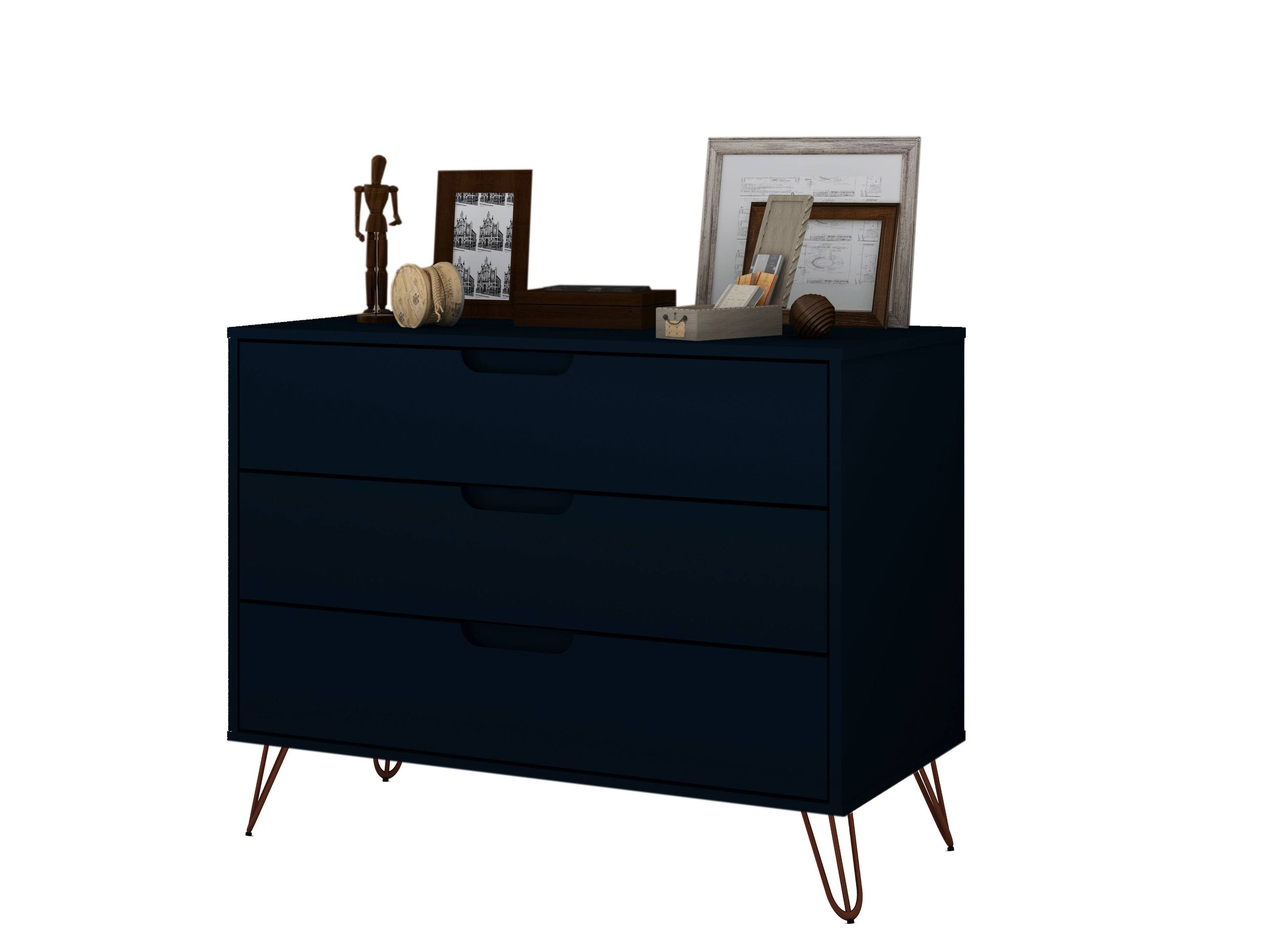 Alt View 3. Forest'nSky - Dark Blue Wood 3 drawer 35.24 in. Wide Chest of Drawers for Living Room - Dark Blue.