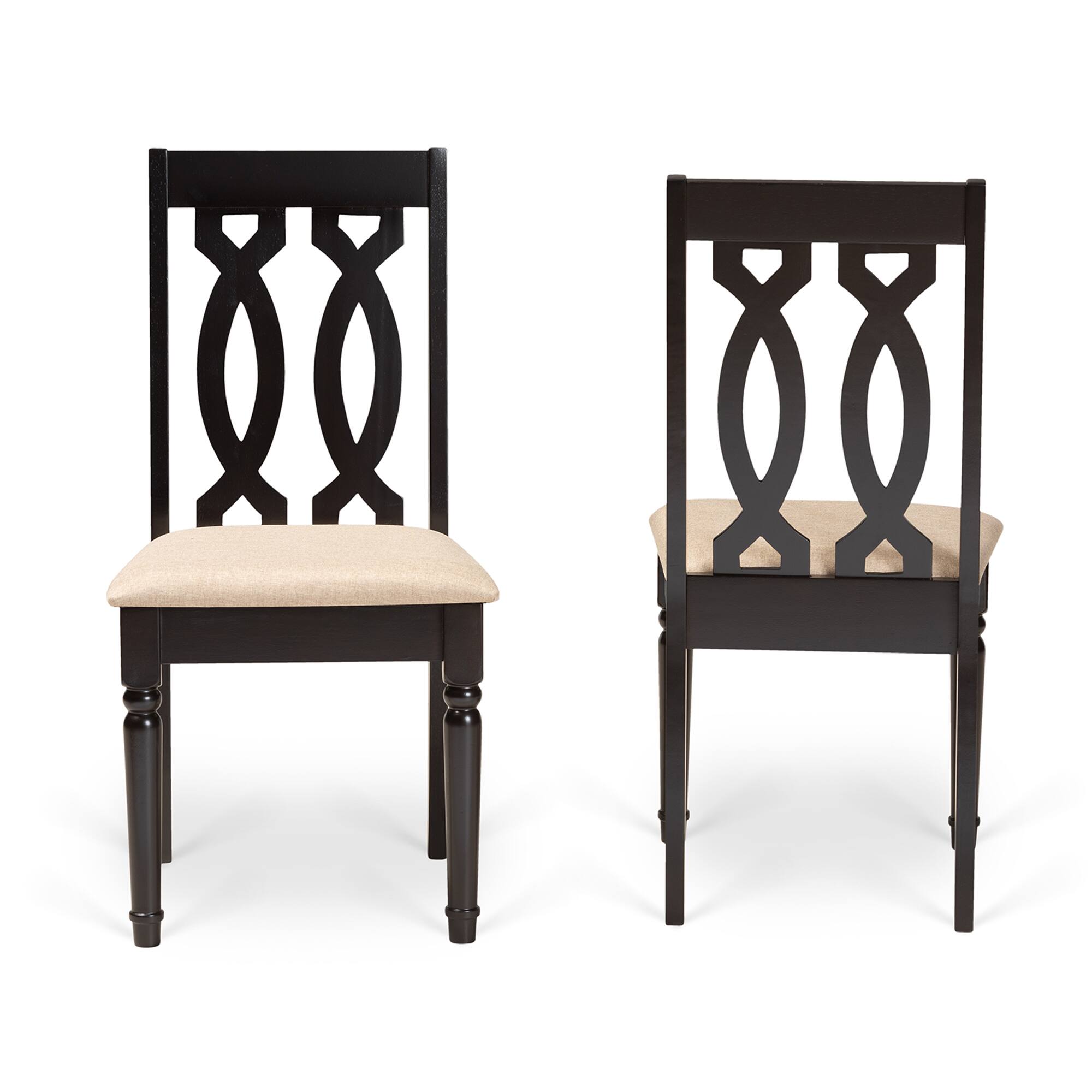 Angle. Baxton Studio - Cherese Modern Fabric Upholstered and Finished Wood 2-Piece Dining Chair Set - Sand/dark brown.