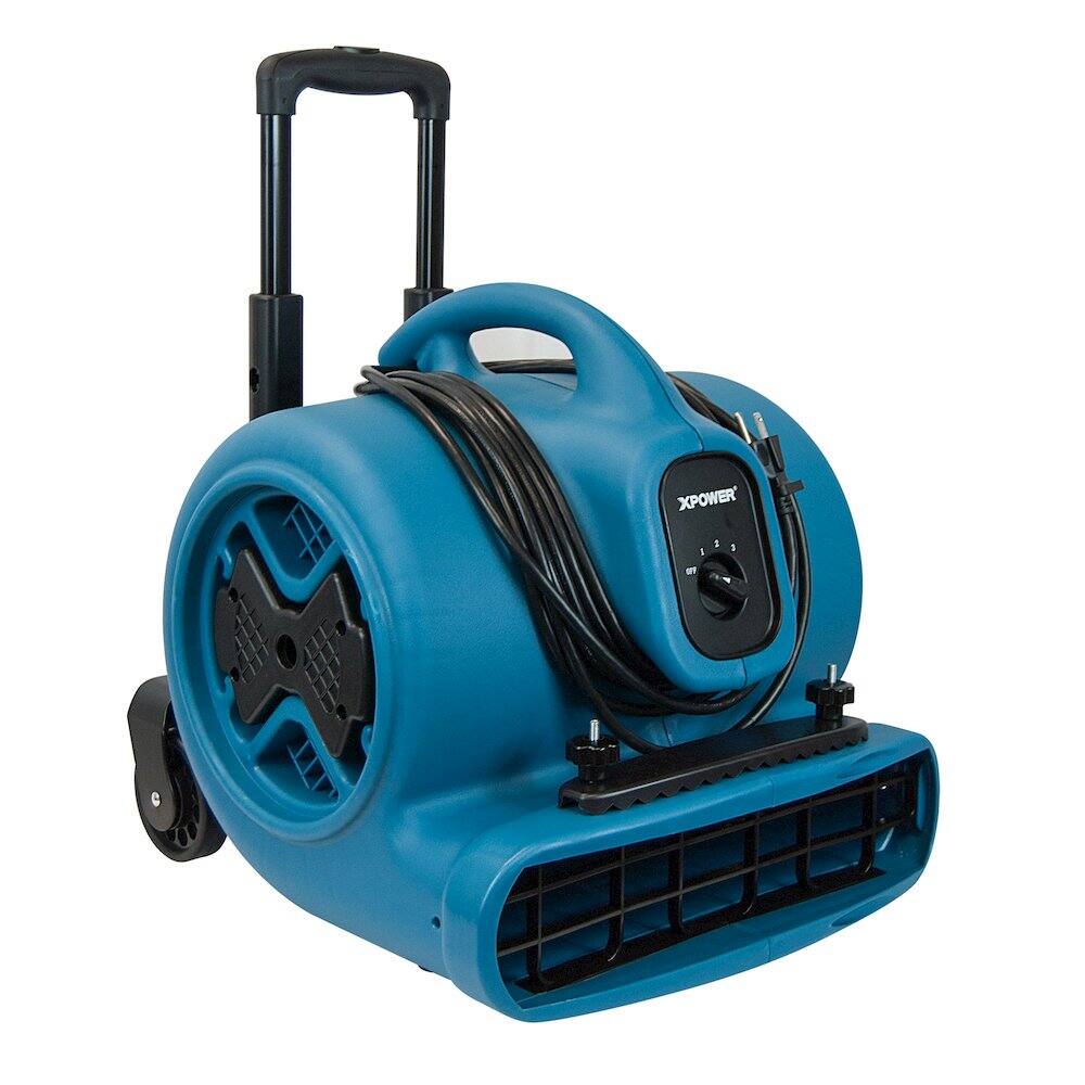 Alt View 6. XPOWER - 1/2 HP 2980 CFM, Dryer, Fan, Blower with Telescopic Handle, Wheels, Carpet Clamp - Blue.
