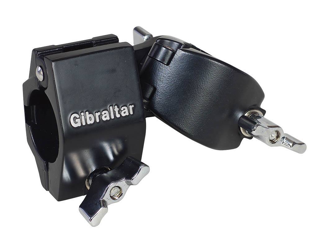 Front. Gibraltar Hardware - 1.5" Adjustable Drum Rack T Clamp, Versatile Extension Connector with Up to 180° Tilt for Custom Rack Builds.