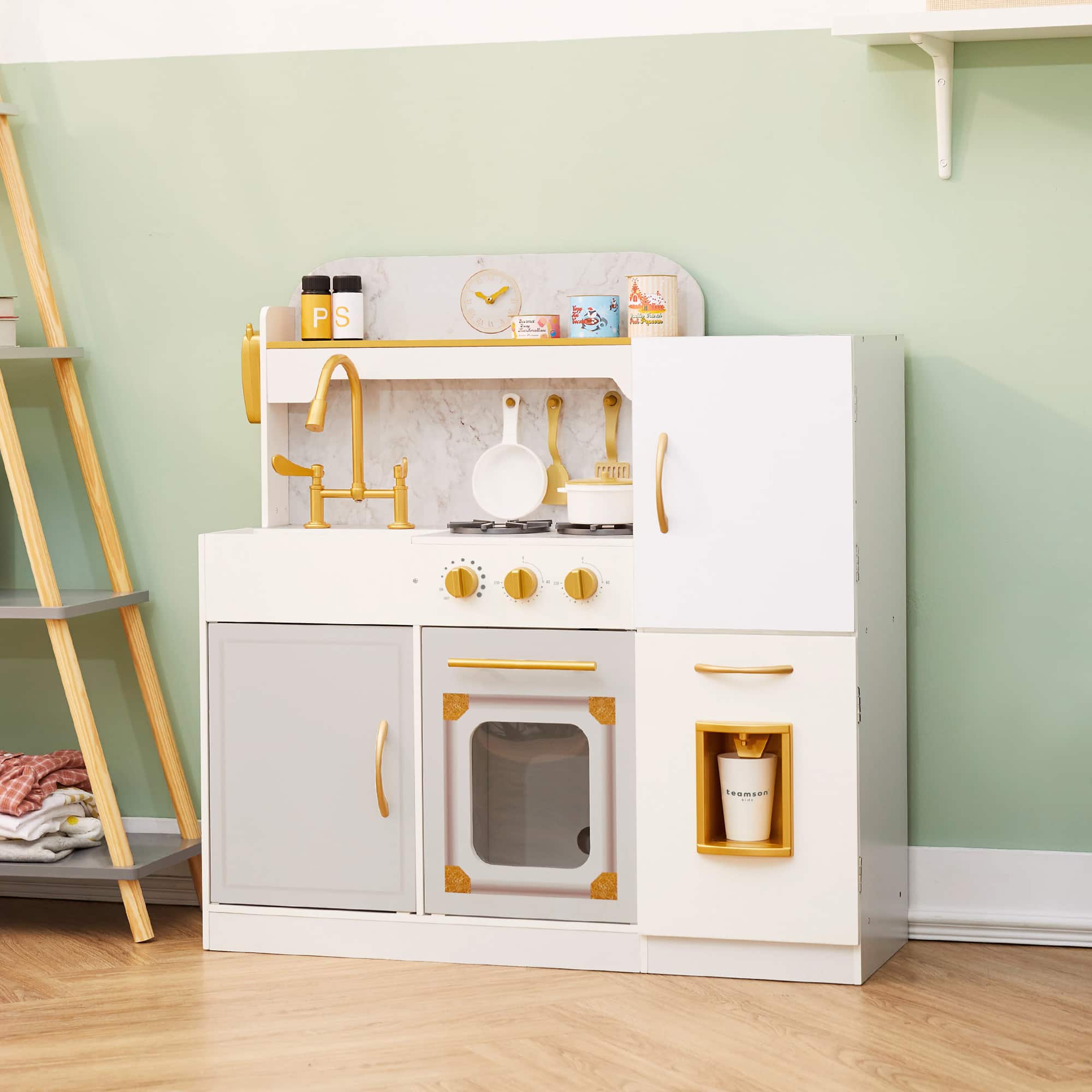 Teamson Kids - Versailles Play Kitchen with Refrigerator and Accessories, White