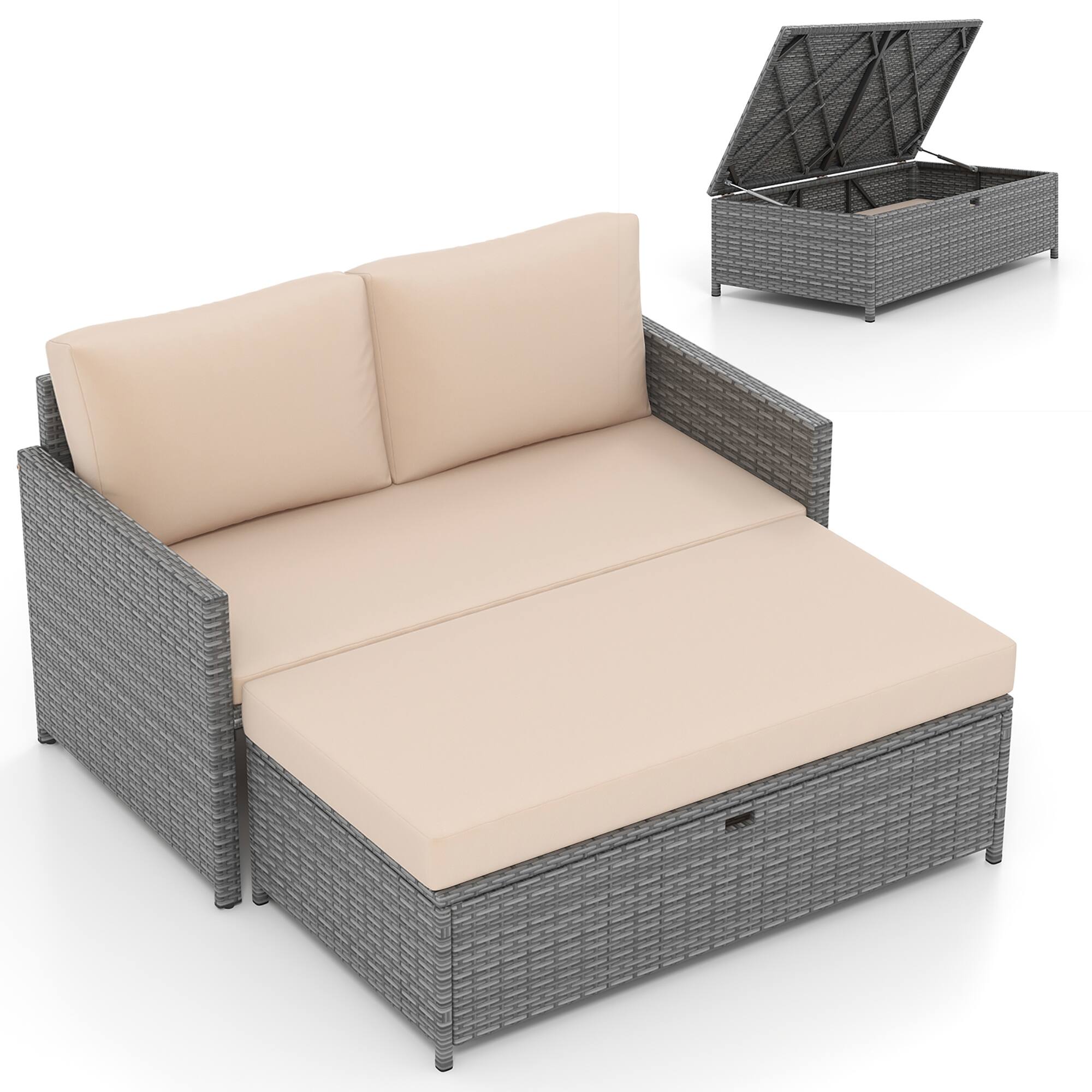 Alt View 9. Gymax - Gymax 2 PCS Patio Loveseat w/ 31 Gal Multifunctional Storage Ottoman & Soft Cushions - Mix Gray.