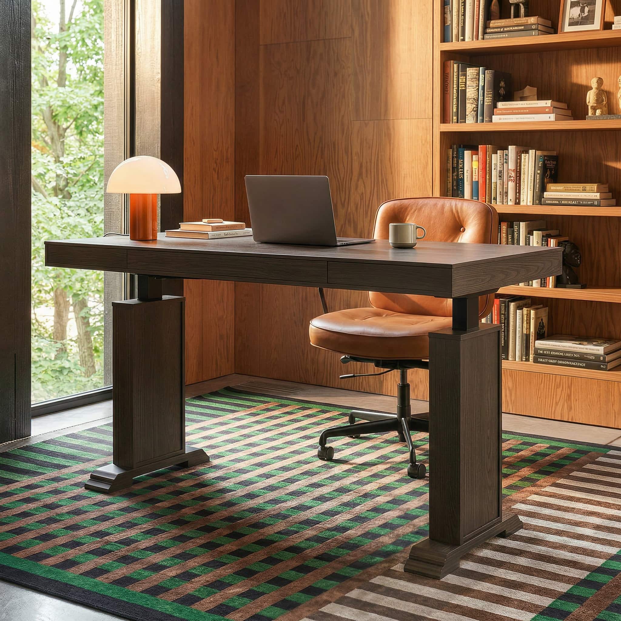 Homsee - Elm Wood Electric Standing Desk - Adjustable Height Desk with Dual Motors for Home Office, Study, Workplace - Brown