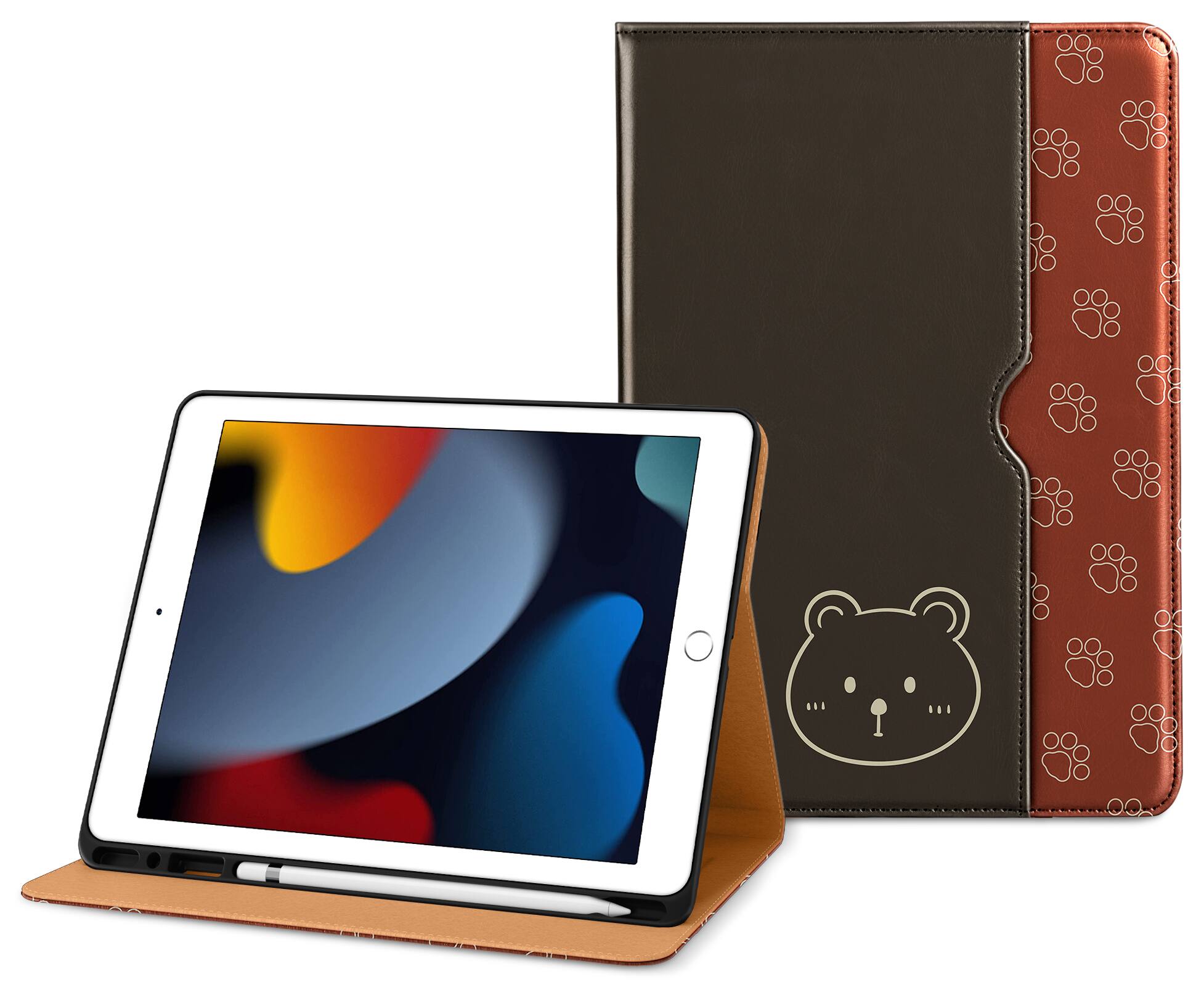 Front. DTTO - Case for iPad 9th/8th/7th Generation 10.2 Inch 2021/2020/2019, Premium Leather Folio Stand - Auto Wake/Sleep - Bear.