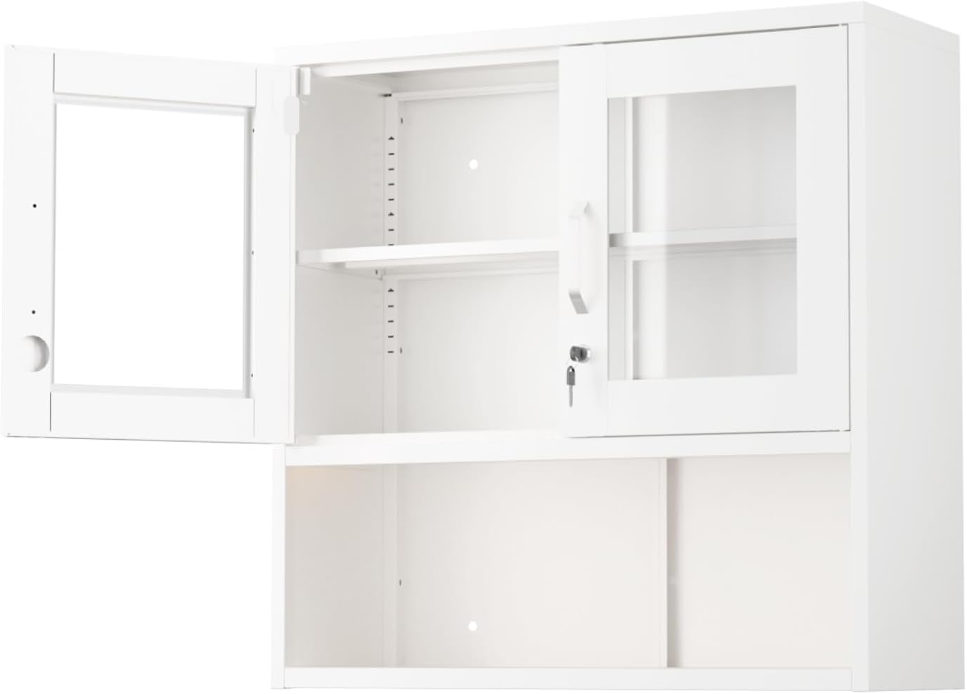 Winado - Metal Wall Mounted Display Cabinet with Locking Glass Front Door & Adjustable Interior Shelf for Office, Kitchen, Garage - White
