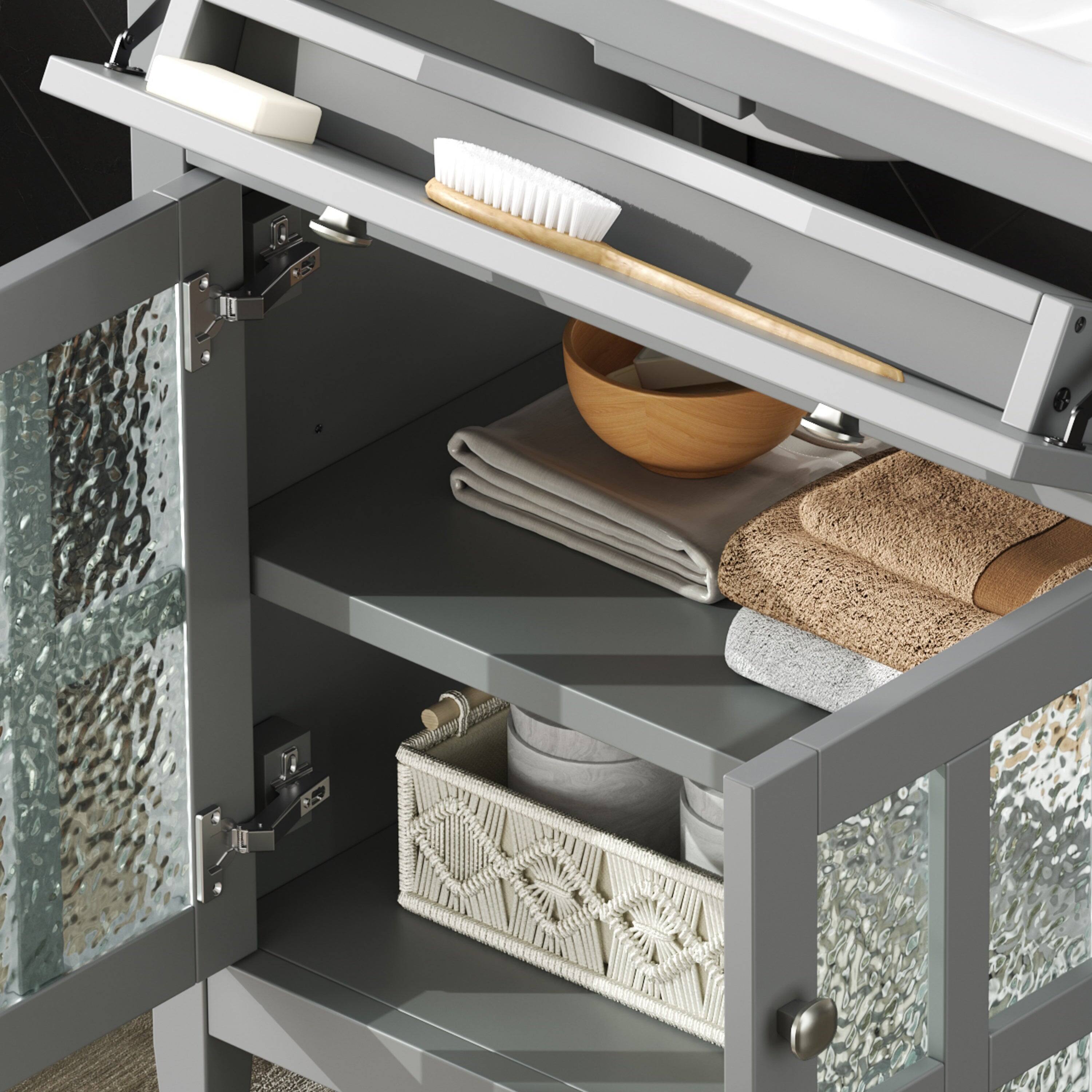 Angle. Boyel Living - 30 Inch Bathroom Vanity with Ceramic Sink Adjustable Shelf Tip Out Tray Solid Wood Legs Gray - Gray.