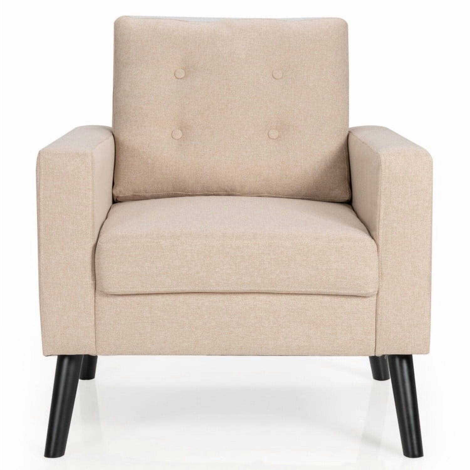 Alt View 1. Kadyn - Mid-Century Upholstered Armchair Club Chair with Rubber Wood Legs, Fabric Lazy Chair Large Accent Chair - Beige.
