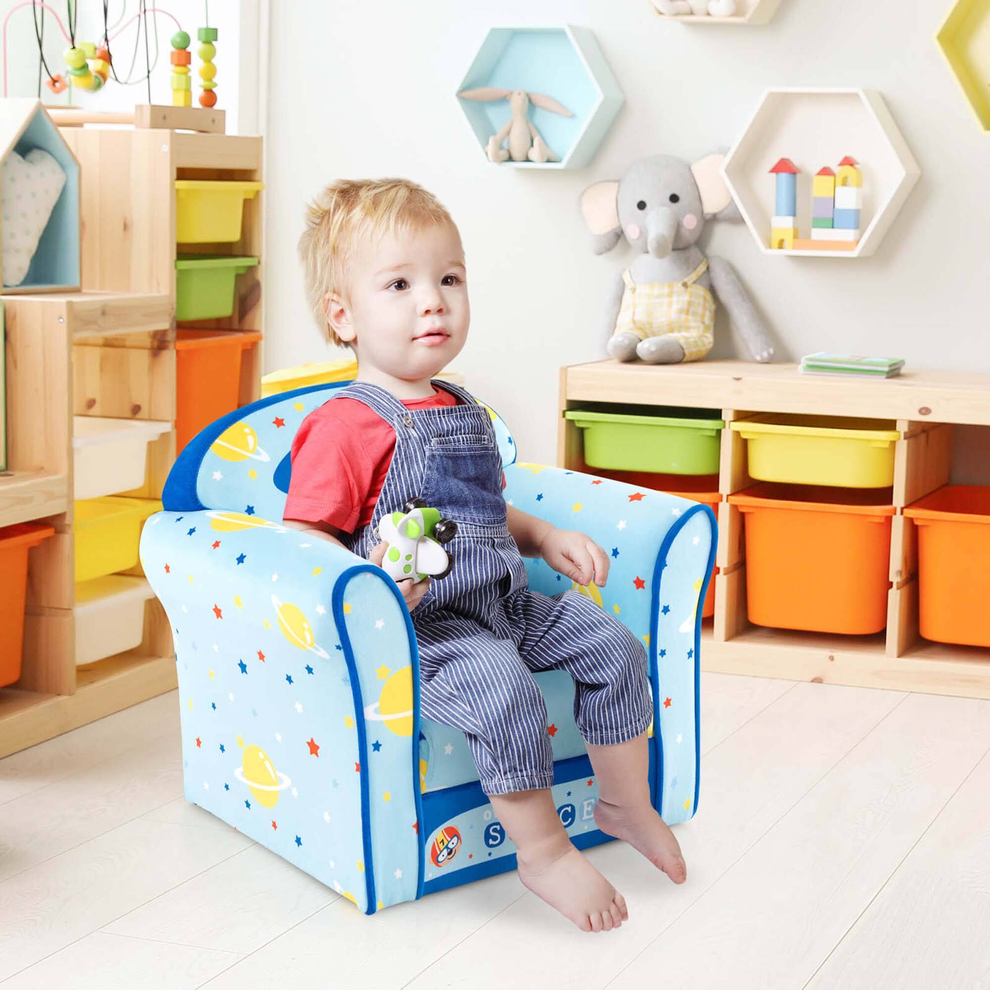 Alt View 3. Costway - Costway Kid's Sofa Chair Toddler Upholstered Armchair Wooden Frame Children Couch Blue - Navy.