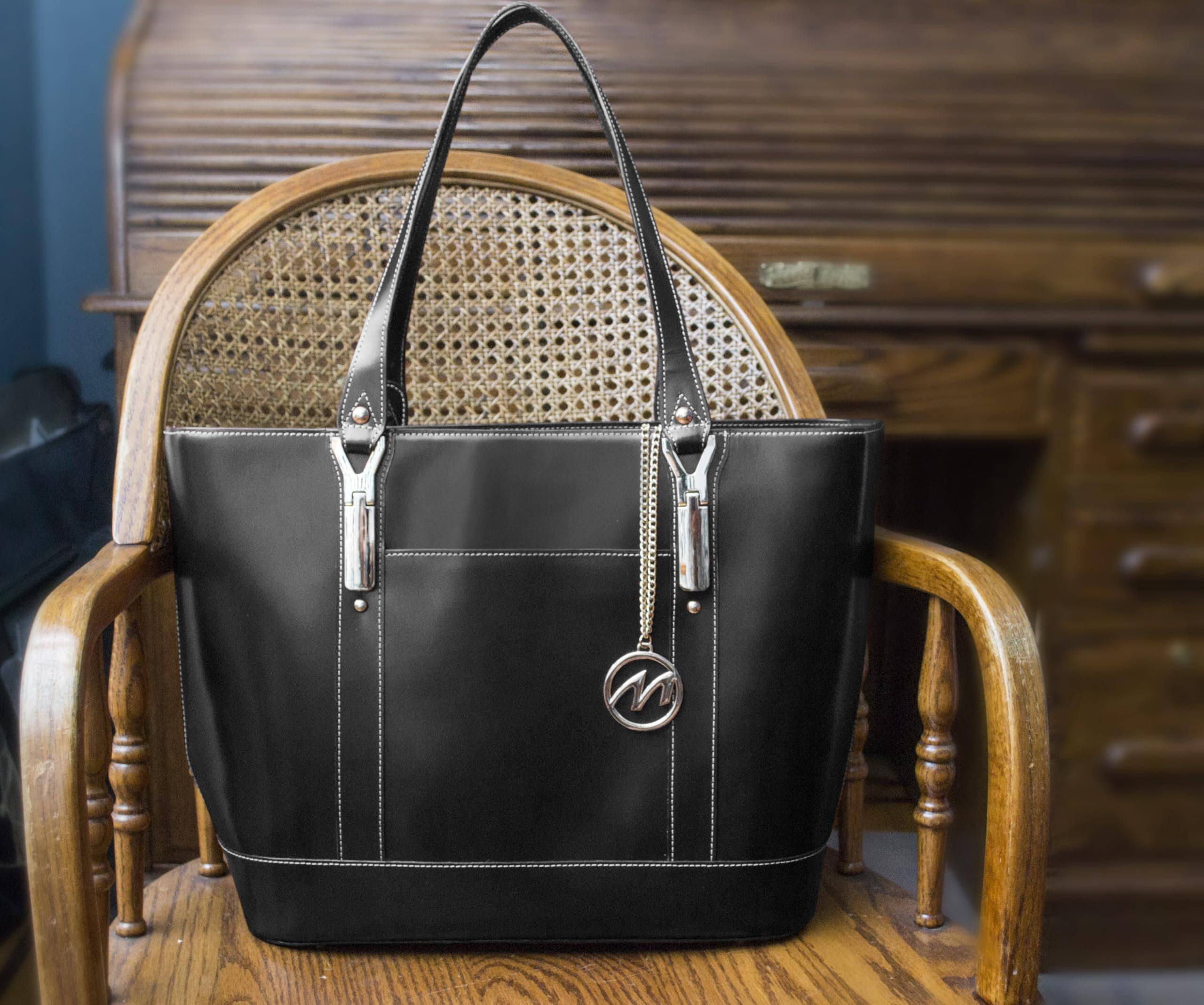 Alt View 2. McKleinUSA - Leather Ladies Tote Tablet Pocket Laptop Bag Lightweight Computer Briefcase Large Capacity Shoulder Bag - Black.