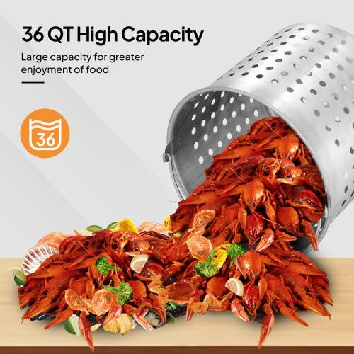 Alt View 3. Winado - 36QT Turkey Deep Fryer Pot with Lid and Basket Stainless Steel Seafood Boil Pot for Camping Picnic - Sliver.