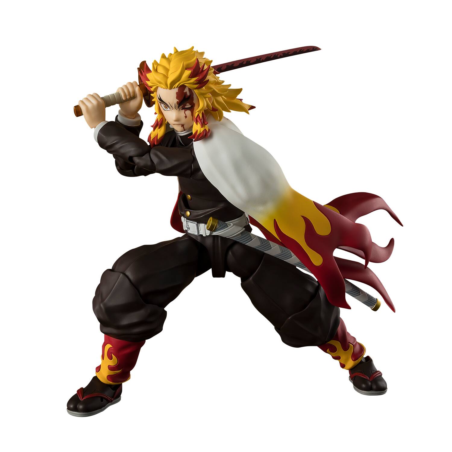 Angle. Bandai - Kyojuro Rengoku - Demon Slayer - Tamashii Nations S.H.Figuarts 7.1" Figure.