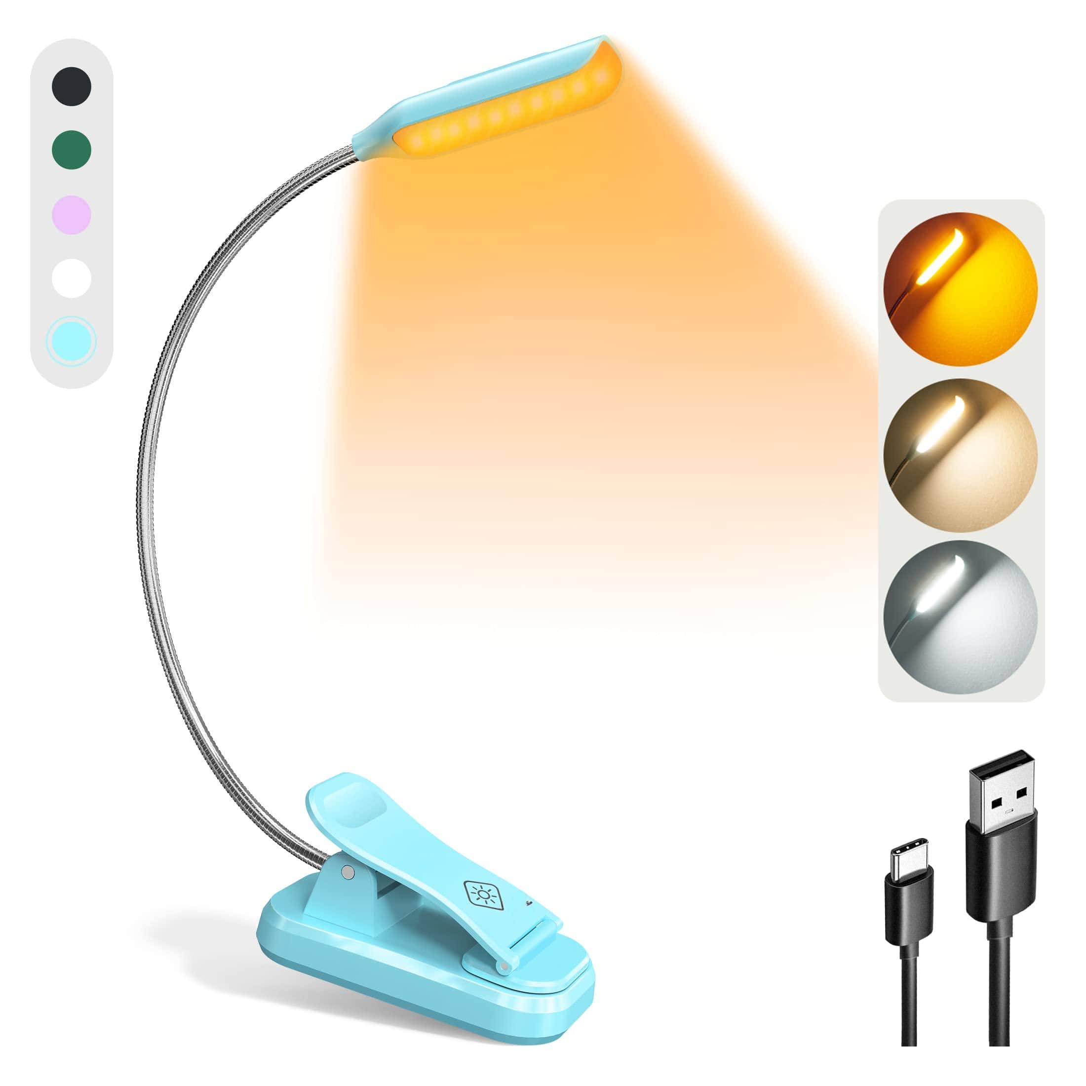 MAGICAL RUBS - Willow Book Light For Reading In Bed 10led Bright 3 Colors & 3 Brightness Rechargeable Lasts 80hr Lightweight Clip On - Blue