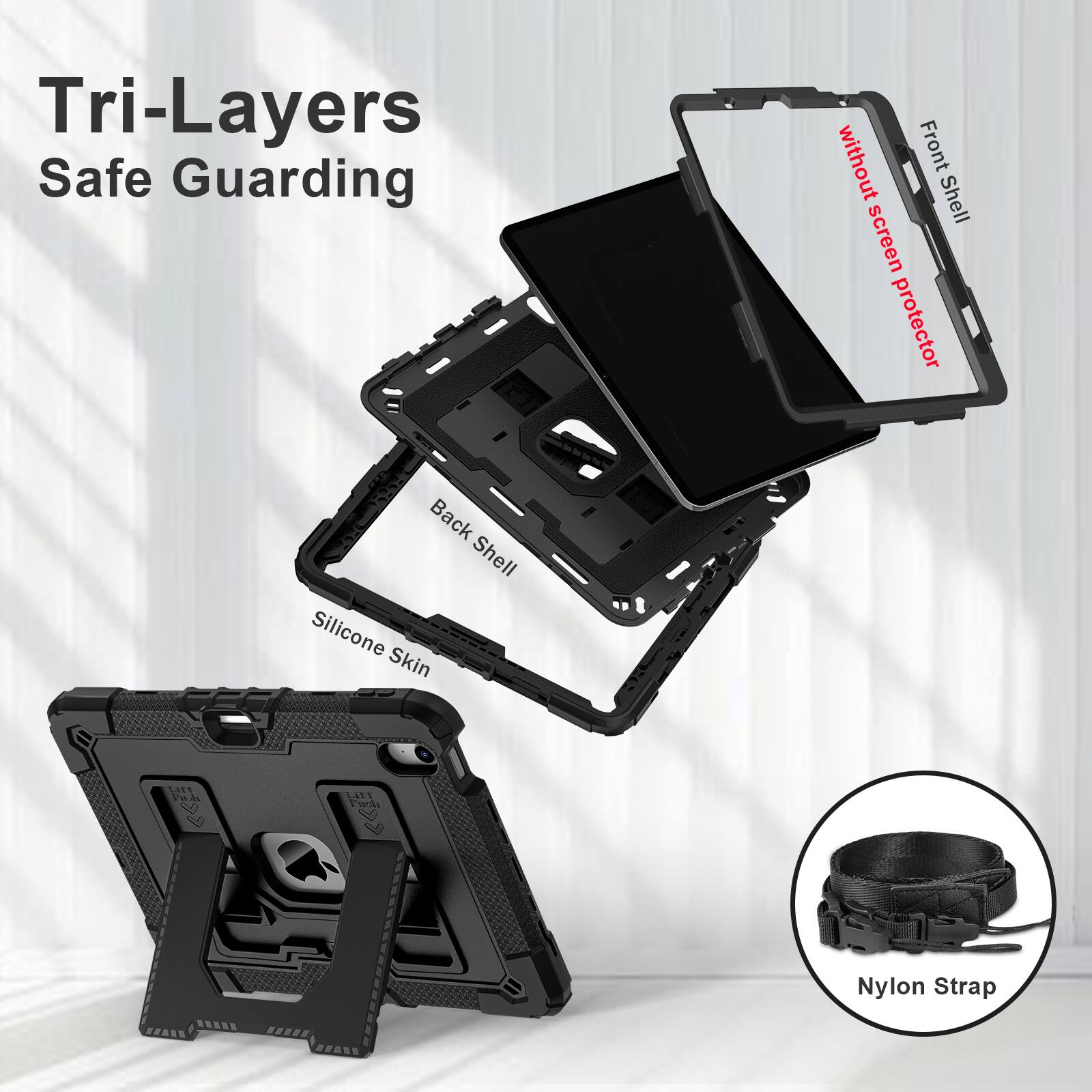 Tri-Layers Safe Guarding without Front Shell screen protector Back Shell Silicone Skin LA11 Pa.h LAE l'vrila Nylon Strap