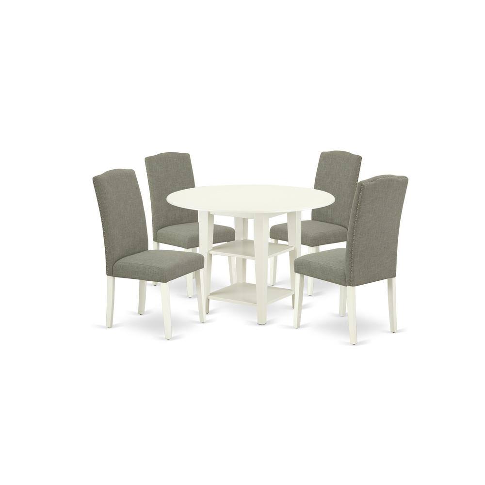 Angle. East West Furniture - Dining Room Set Linen White - Brown.