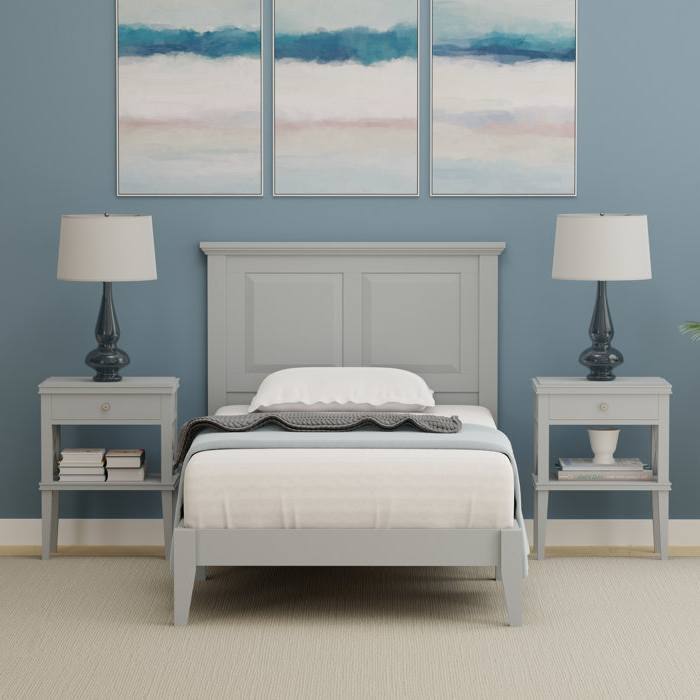 Alt View 1. Hivvago - Hivvago Twin Traditional Solid Oak Wooden Platform Bed Frame with Headboard - Gray.