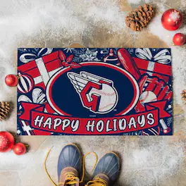 Evergreen Enterprises - Cleveland Guardians 28" x 16" Happy Holidays Christmas Turf Door Mat - Multicolor
