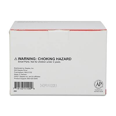 **WARNING: CHOKING HAZARD**  
Small Parts. Not for children under 3 years.

Distributed by Staples, Inc  
500 Staples Drive  
Framingham MA 01702  
Made in Vietnam

Staples Inc. and its affiliates  
Product Support 800-425-0049

342P0102DE1  
7 18103 41499 9  
ES1

AP  
Conforme to ASTM D-4236

ASTM D-4236