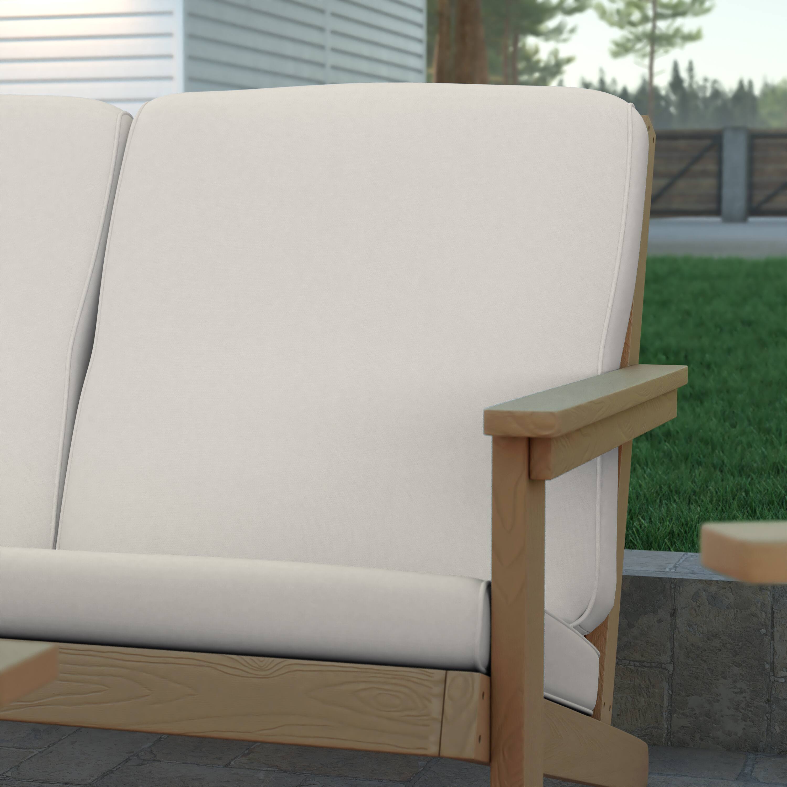 Alt View 3. Emma + Oliver - Hammond All-Weather Polyresin Adirondack Loveseat with Deep Seat and Comfortable Back & Seat Cushions - Cream Cushions/Natural Cedar Frame.