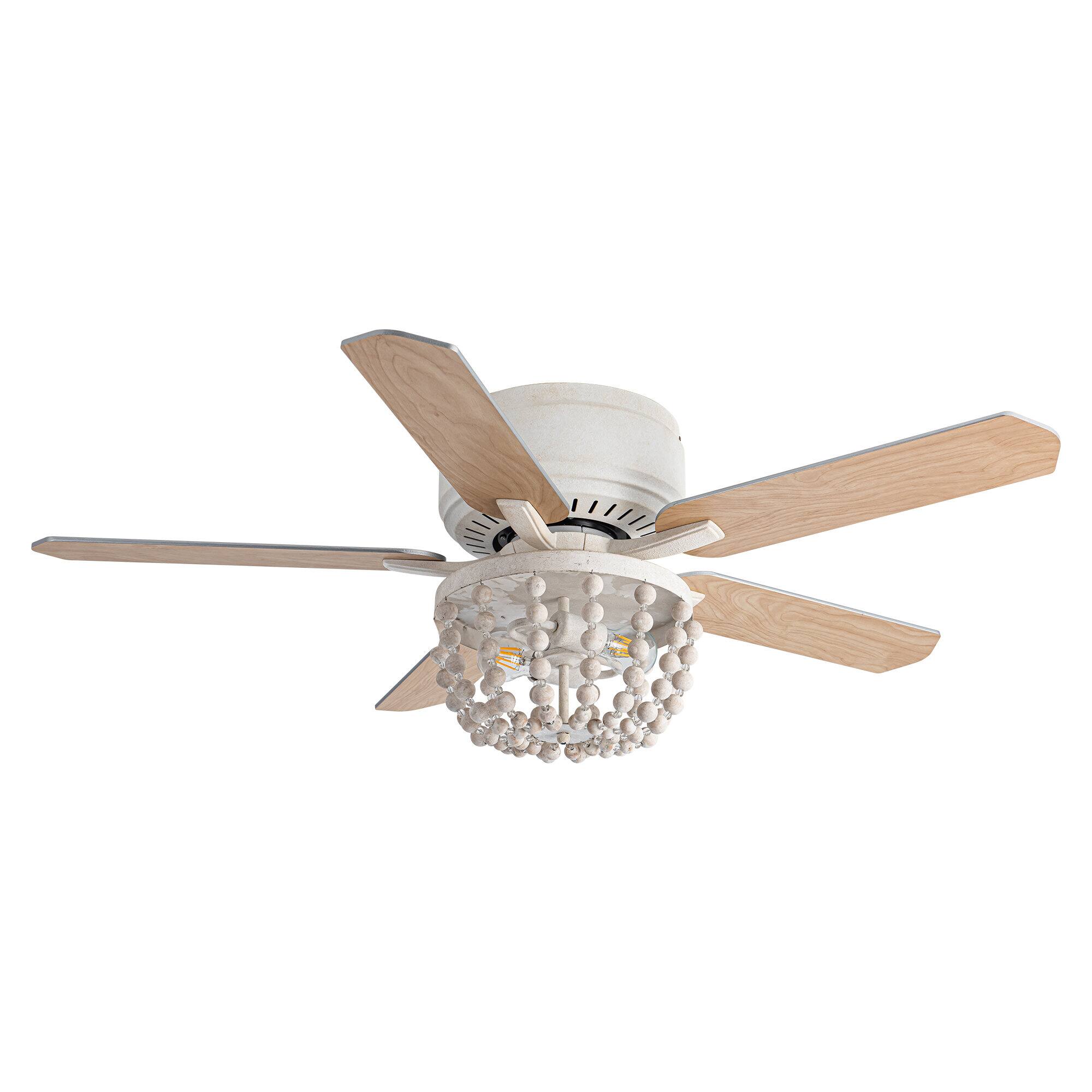 Alt View 2. Parrot Uncle - 48" Farmhouse Flush Mount Ceiling Fan with Light and Remote, White/Wood Grain Blades - Weathered Vintage White.