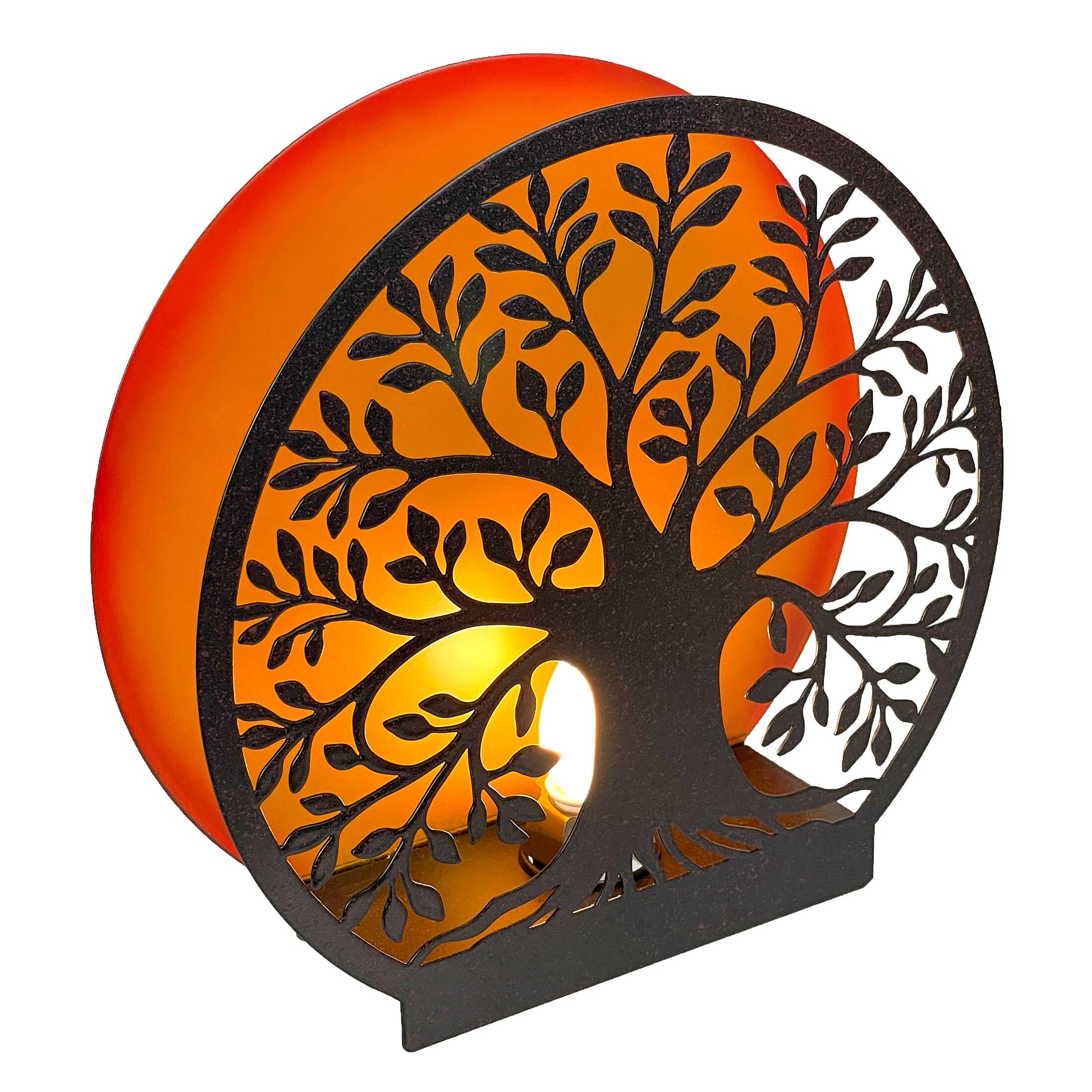 Alt View 1. Zeckos - Tree of Life Metal Accent Light - 8" Plug-In Table Lamp - Orange.